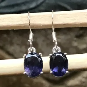 Natural 2.5ct Iolite 925 Solid Sterling Silver Earrings 25mm