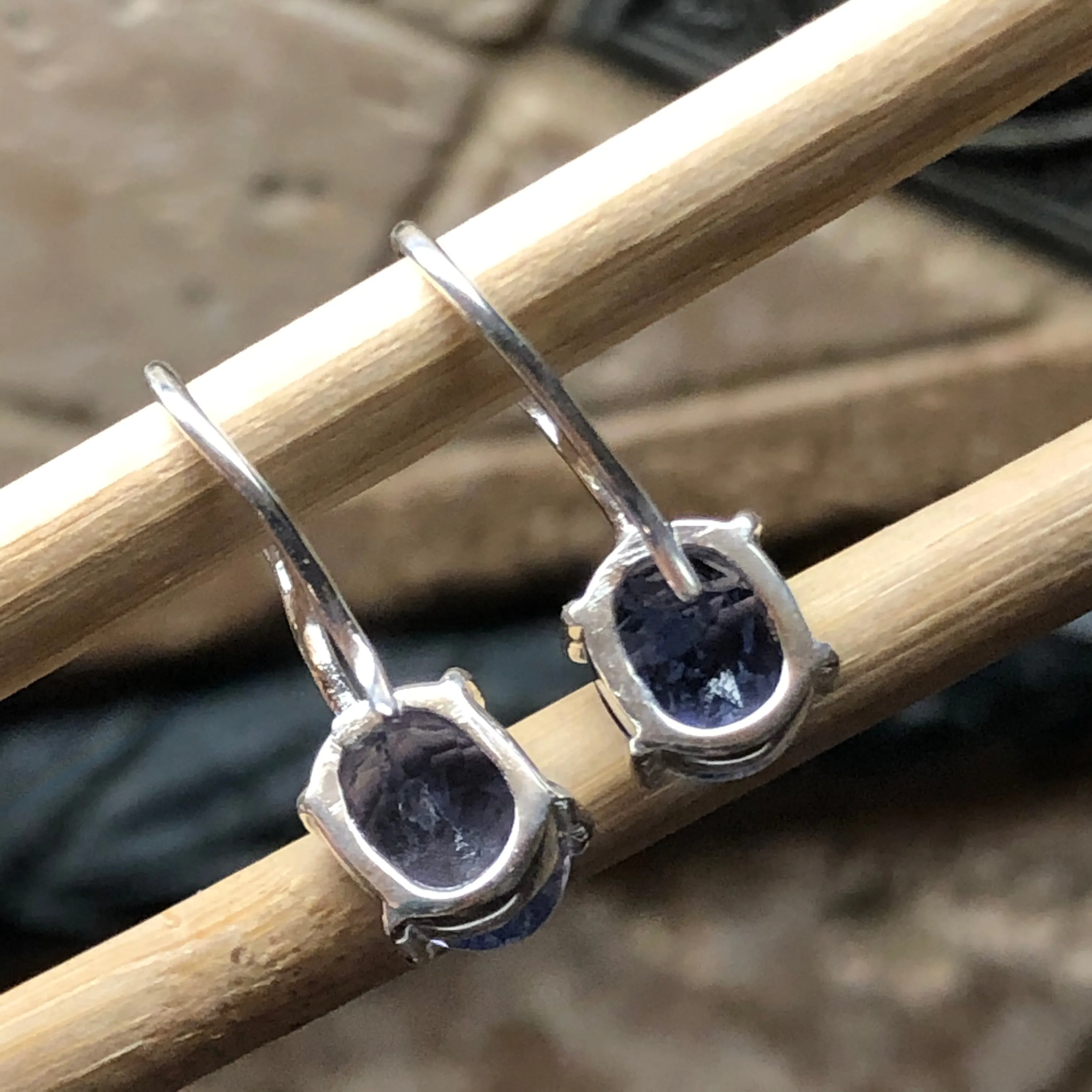 Natural 2.5ct Iolite 925 Solid Sterling Silver Earrings 25mm