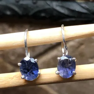 Natural 2.5ct Iolite 925 Solid Sterling Silver Earrings 25mm
