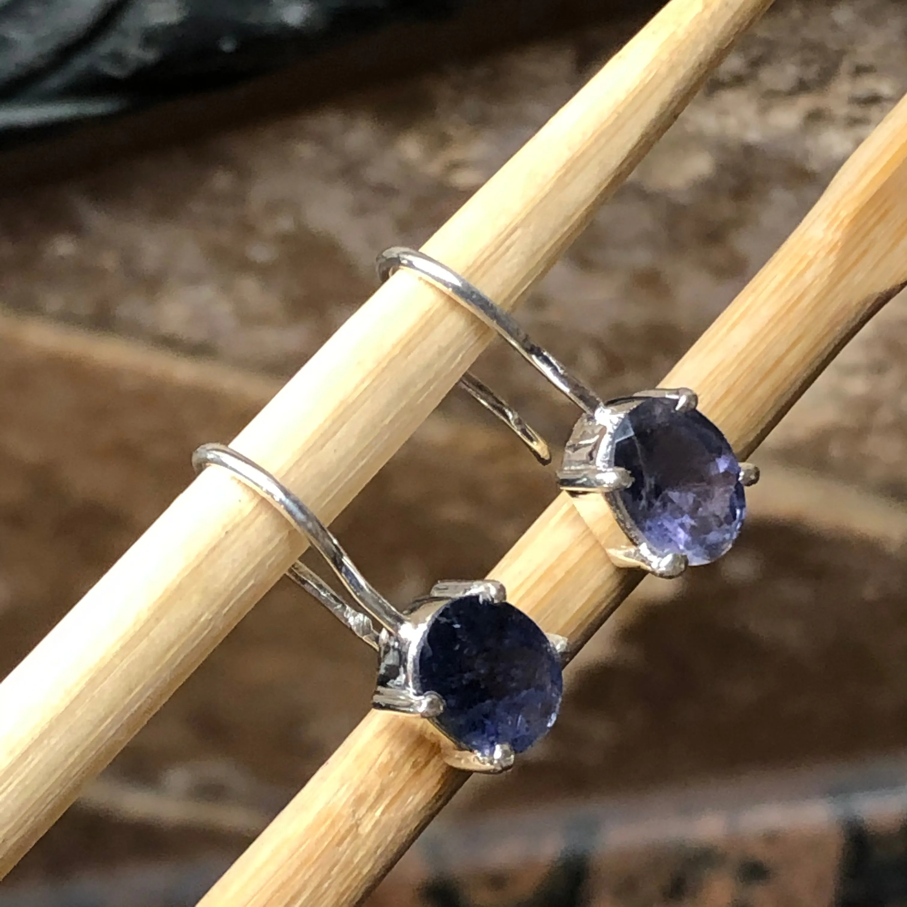 Natural 2.5ct Iolite 925 Solid Sterling Silver Earrings 25mm