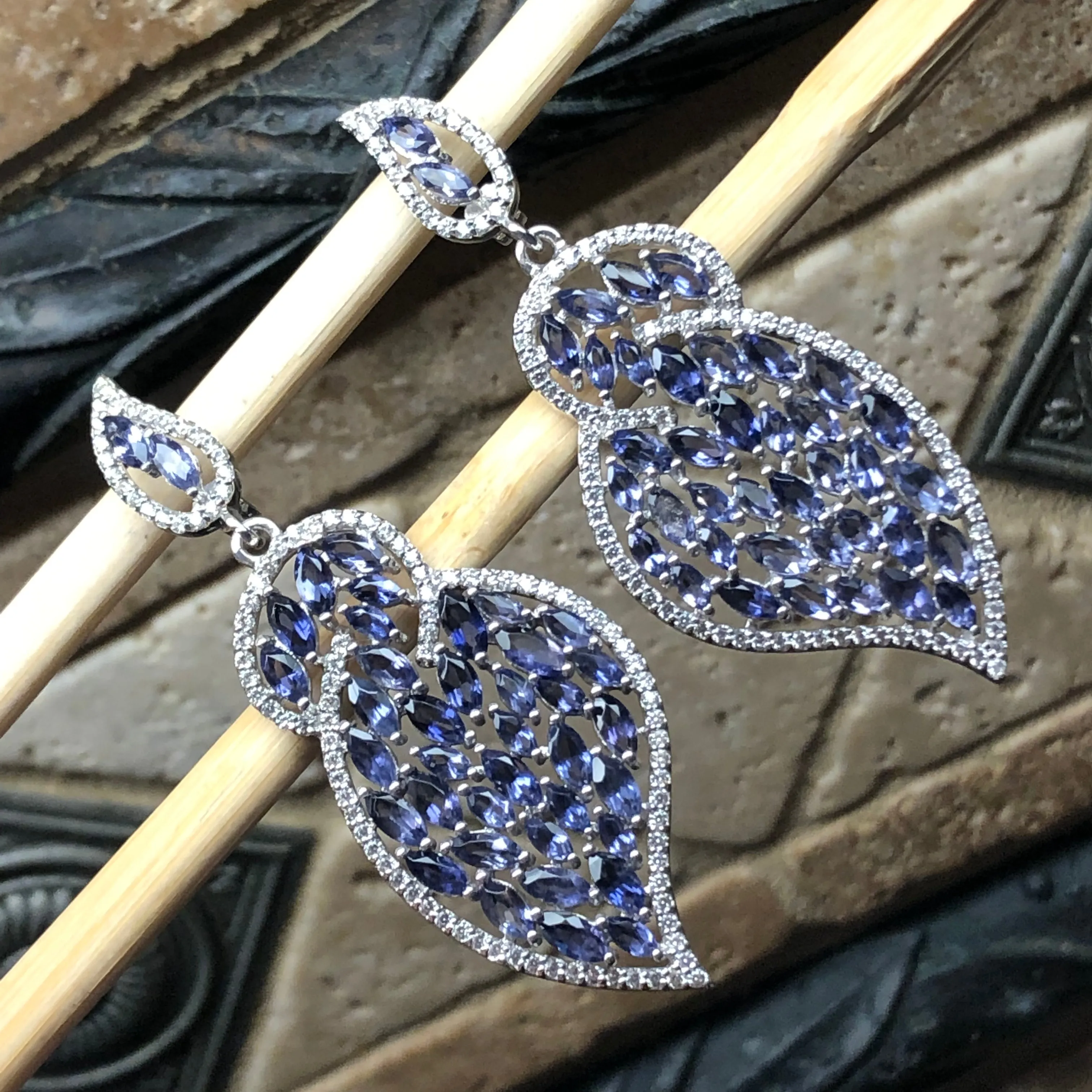 Natural 25ct Iolite 925 Solid Sterling Silver Earrings 60mm