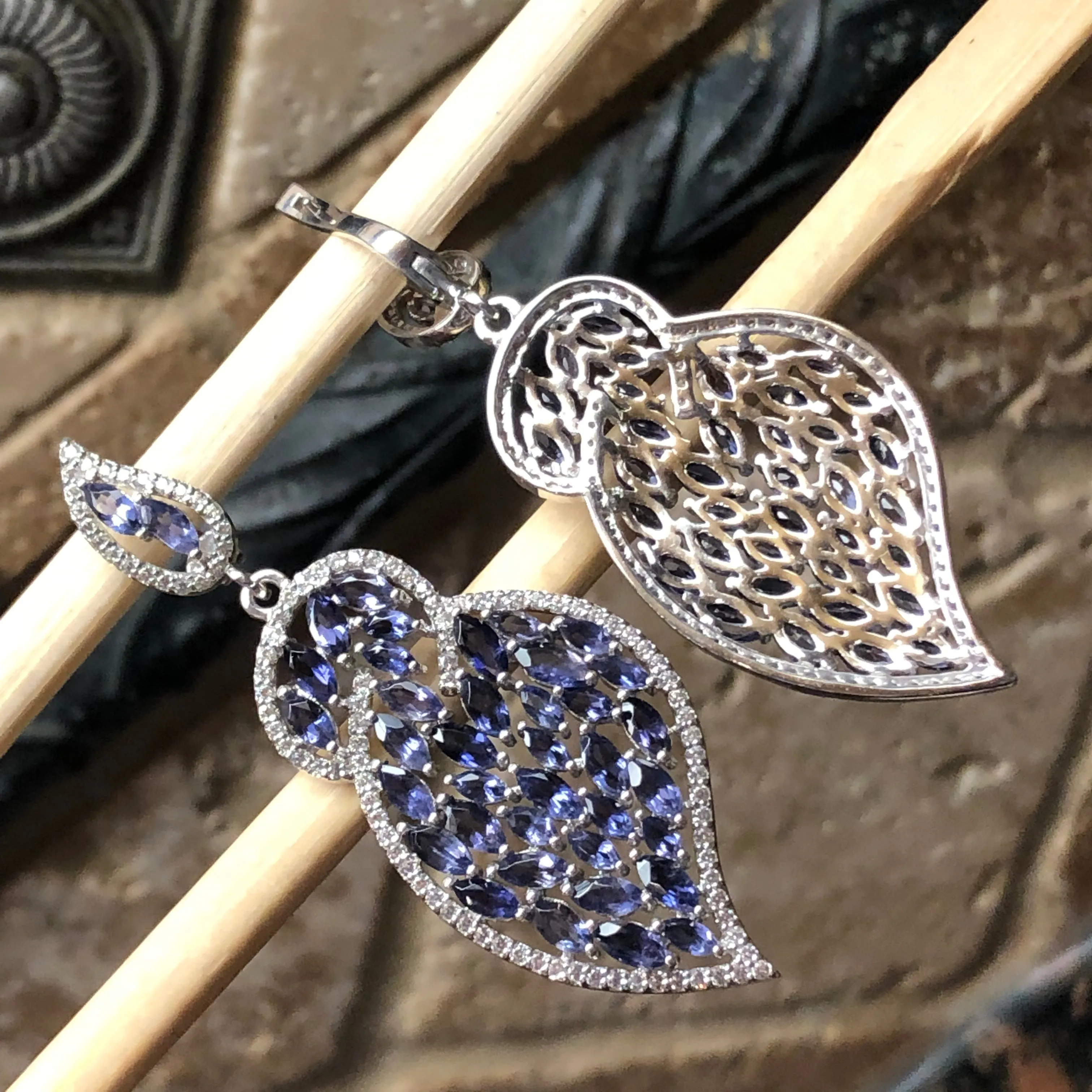 Natural 25ct Iolite 925 Solid Sterling Silver Earrings 60mm