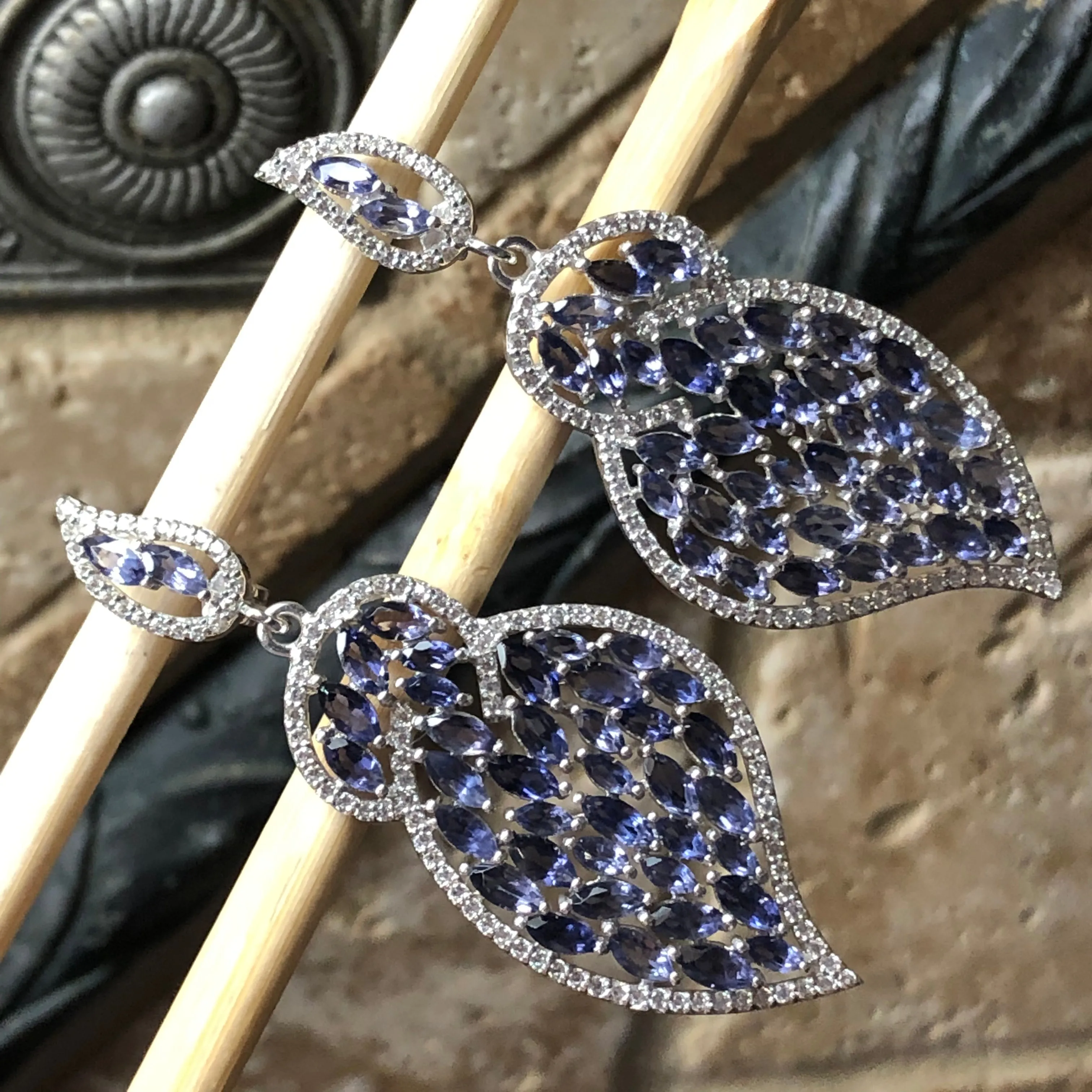 Natural 25ct Iolite 925 Solid Sterling Silver Earrings 60mm