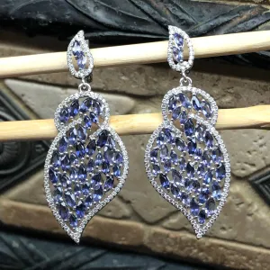 Natural 25ct Iolite 925 Solid Sterling Silver Earrings 60mm