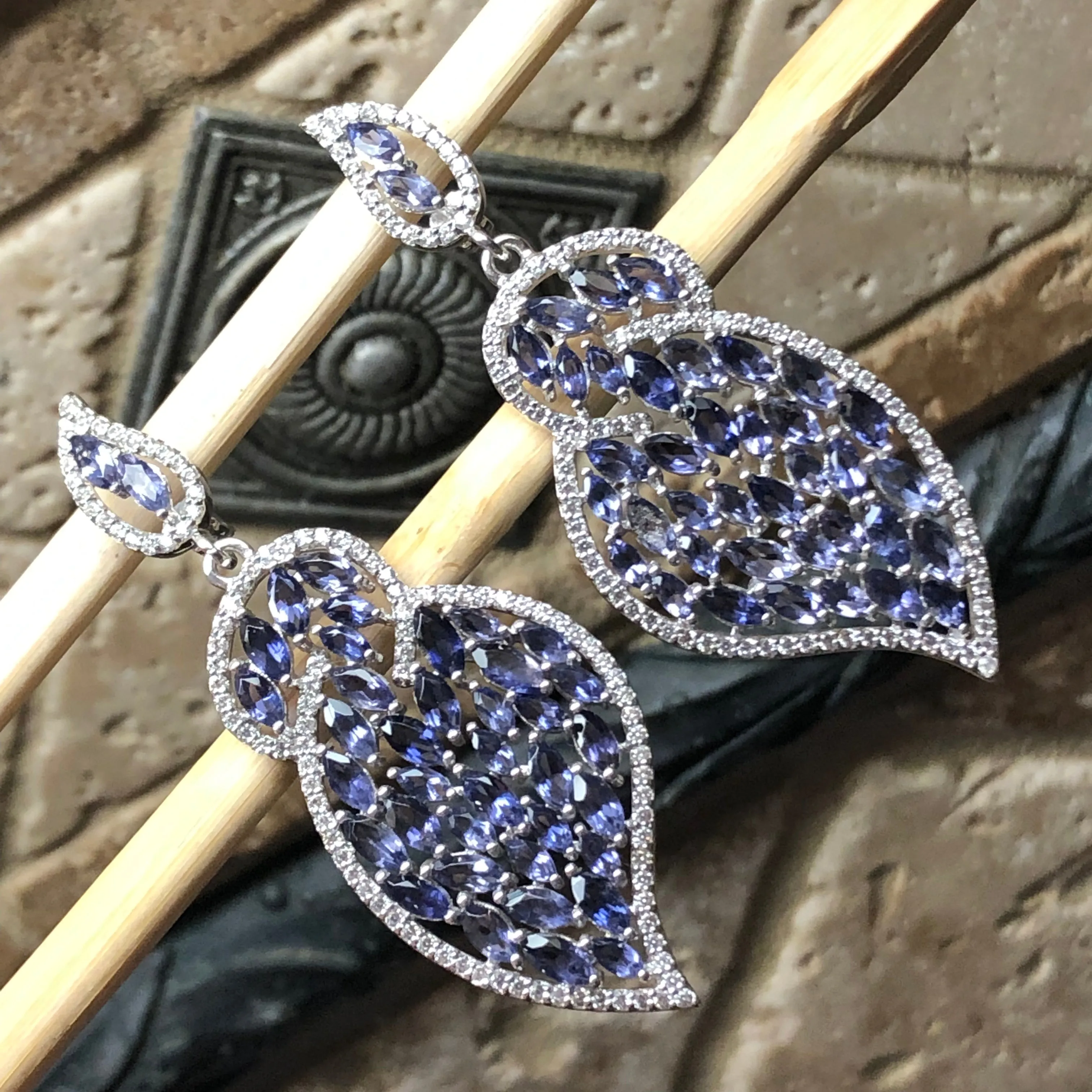 Natural 25ct Iolite 925 Solid Sterling Silver Earrings 60mm