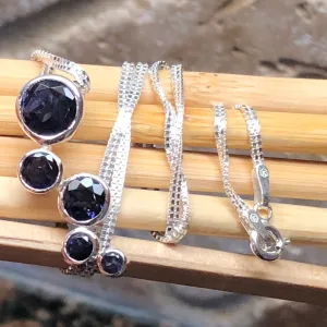 Natural 2.5ct Iolite 925 Solid Sterling Silver Necklace 16"