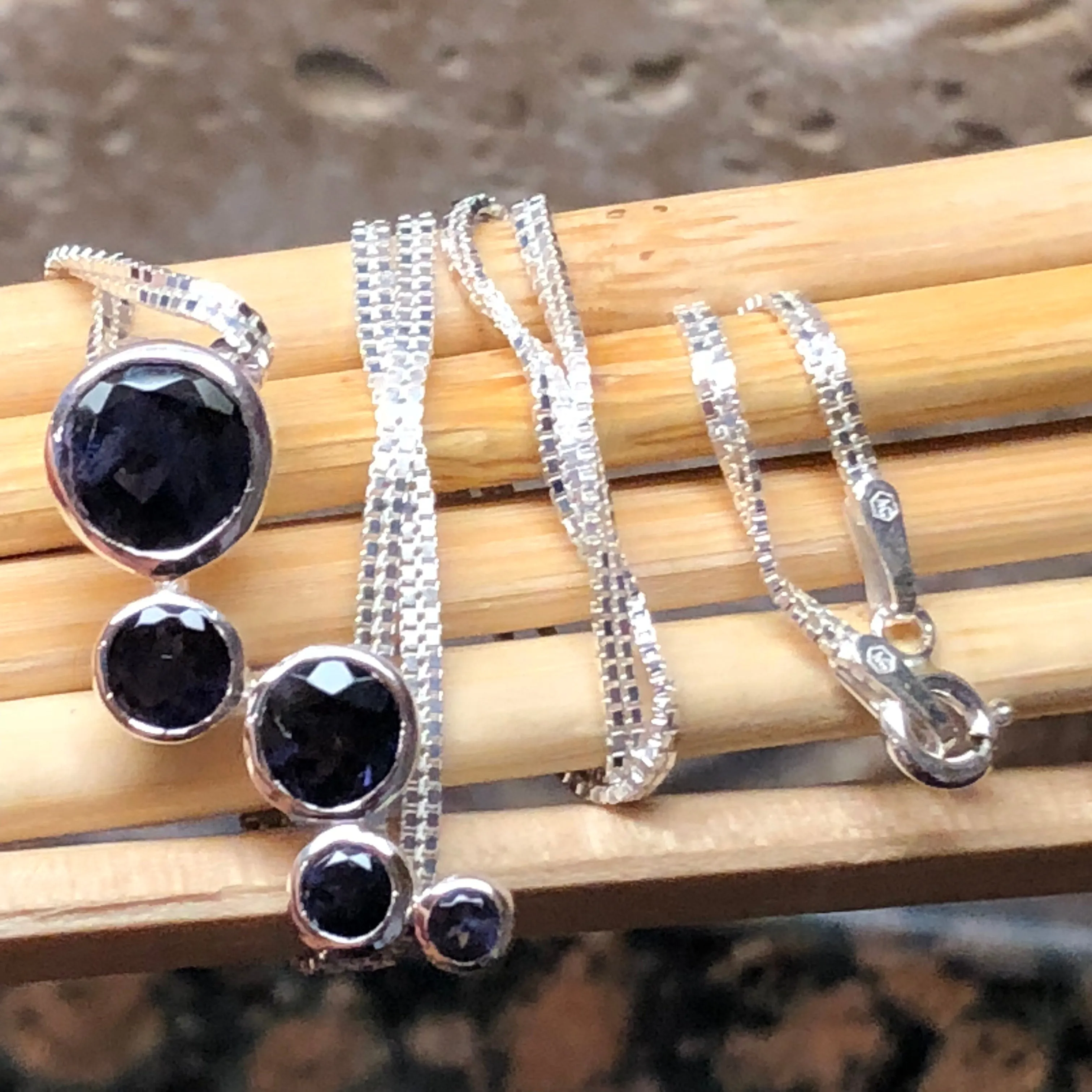 Natural 2.5ct Iolite 925 Solid Sterling Silver Necklace 16"