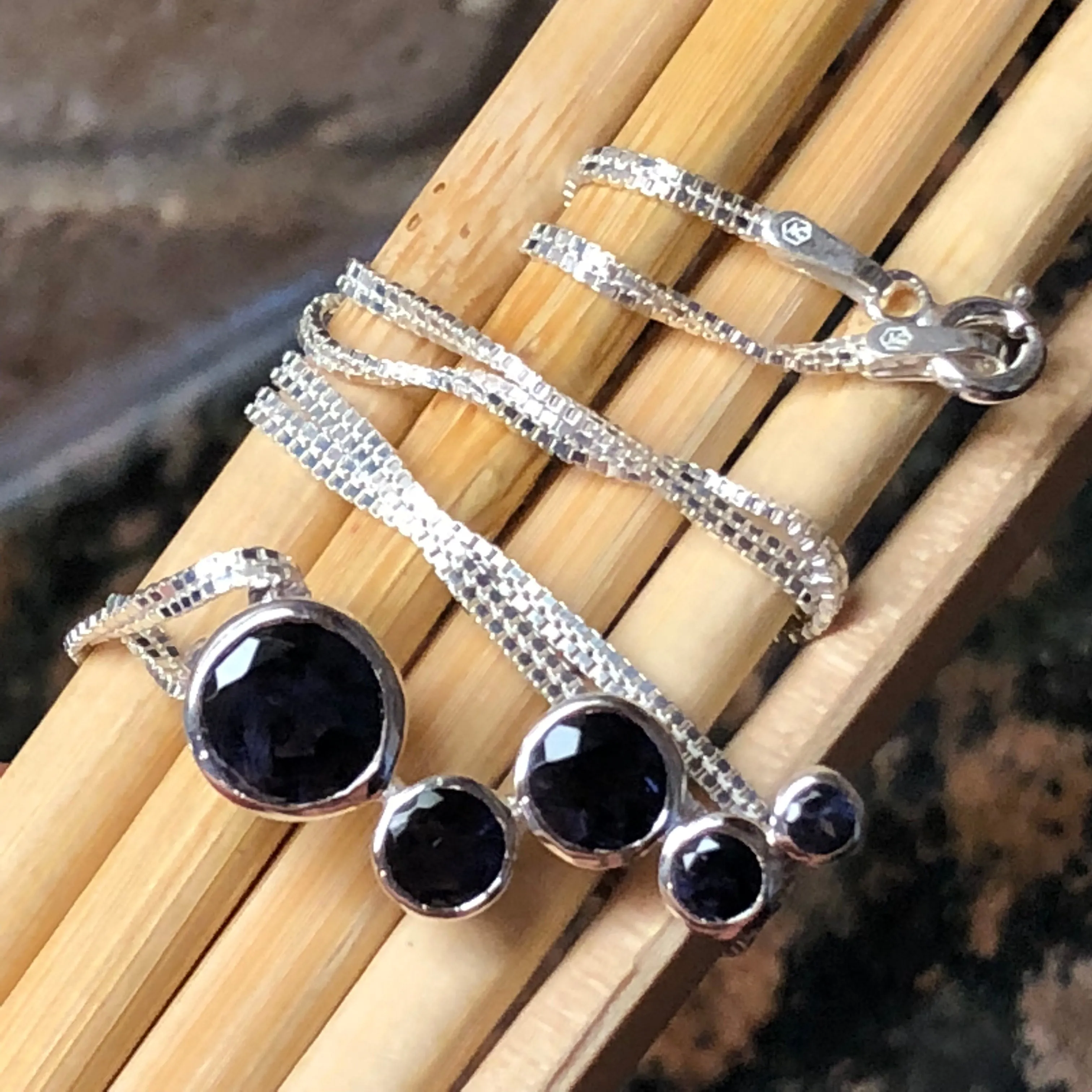 Natural 2.5ct Iolite 925 Solid Sterling Silver Necklace 16"