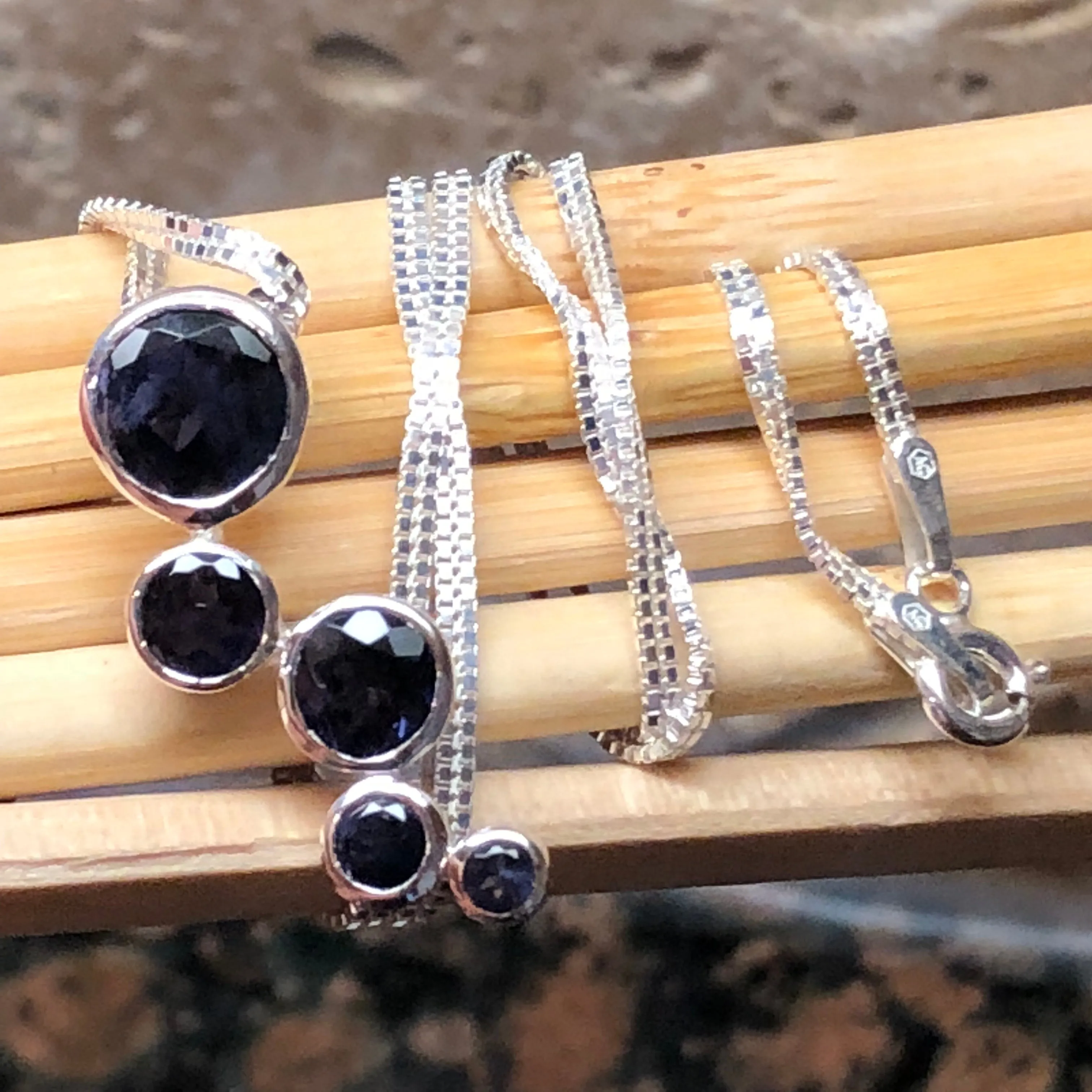 Natural 2.5ct Iolite 925 Solid Sterling Silver Necklace 16"