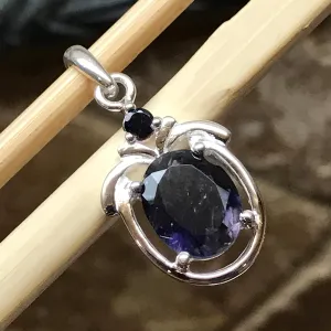 Natural 2.5ct Iolite 925 Solid Sterling Silver Pendant 25mm