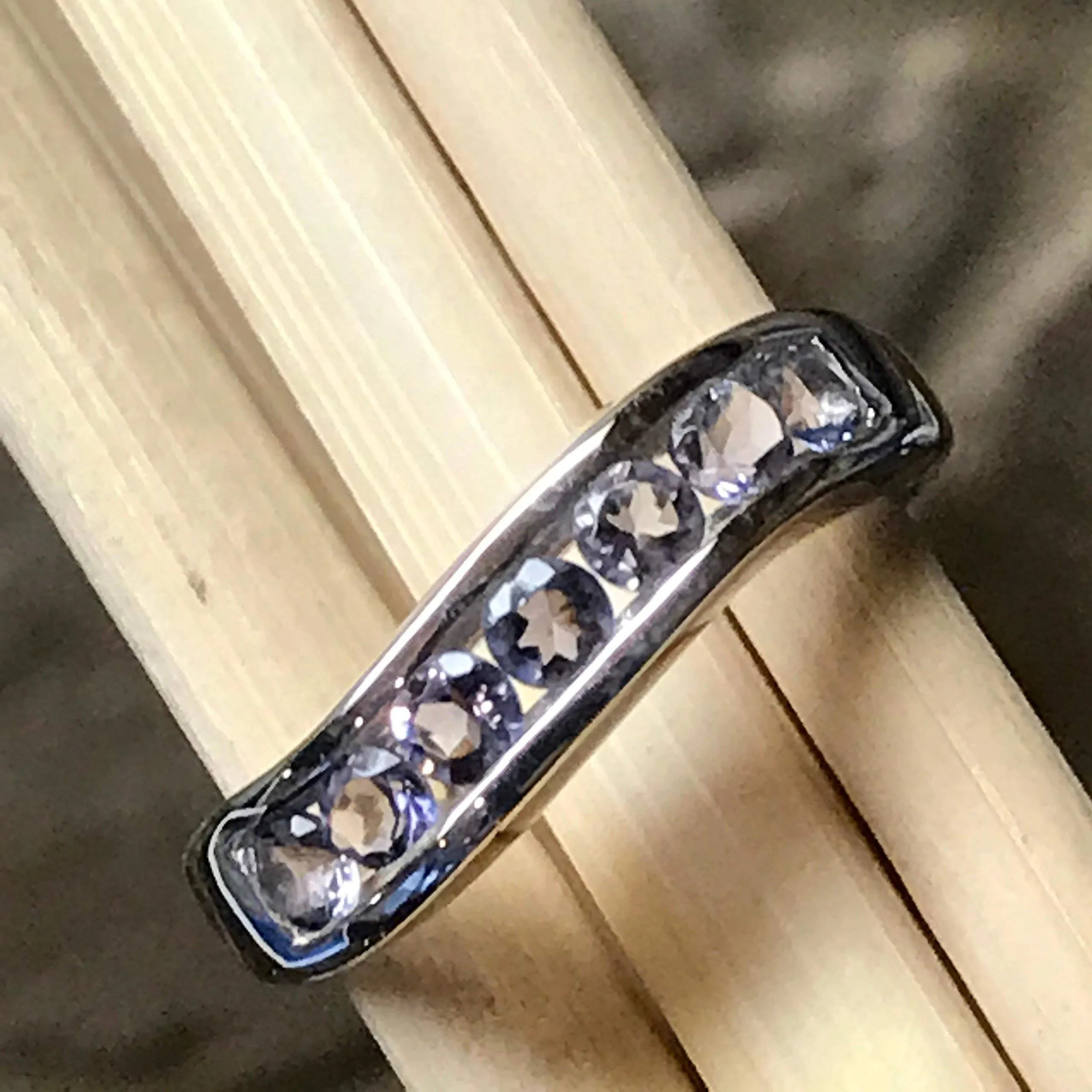 Natural 2.5ct Iolite 925 Solid Sterling Silver Wedding Band Ring Size 6, 7