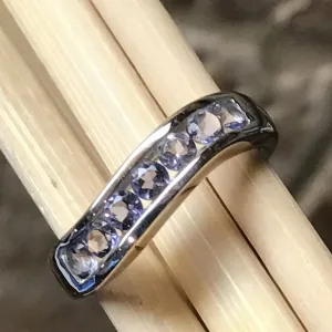 Natural 2.5ct Iolite 925 Solid Sterling Silver Wedding Band Ring Size 6, 7