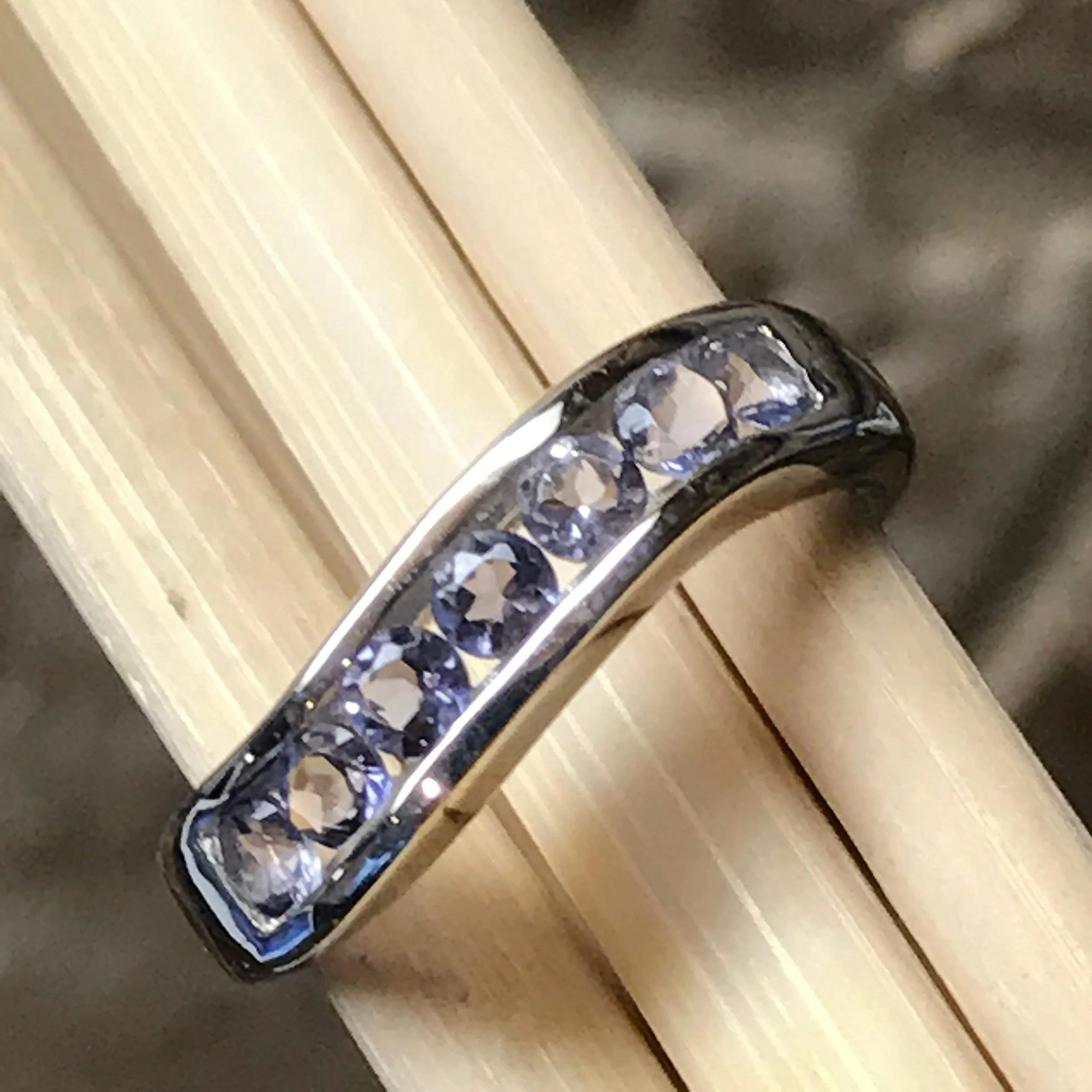 Natural 2.5ct Iolite 925 Solid Sterling Silver Wedding Band Ring Size 6, 7