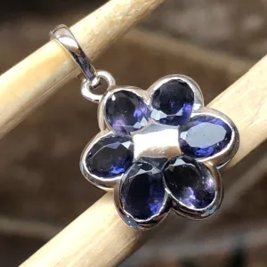 Natural 2.5ct Iolite 925 Sterling Silver Flower Pendant 24mm
