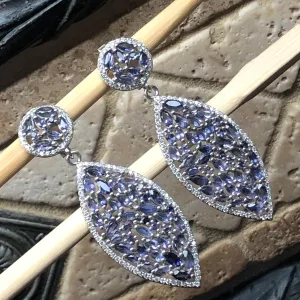 Natural 25ct Iolite, White Sapphire 925 Solid Sterling Silver Earrings 60mm