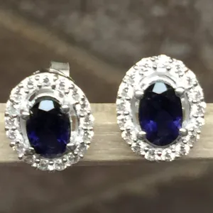 Natural 2ct Iolite 925 Solid Sterling Silver Earrings 10mm