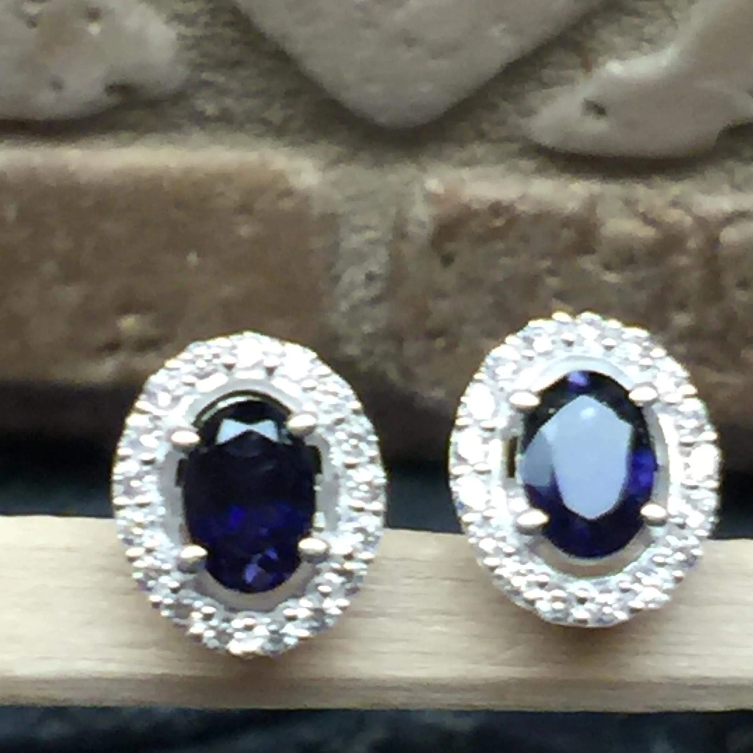 Natural 2ct Iolite 925 Solid Sterling Silver Earrings 10mm