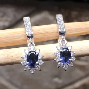 Natural 2ct Iolite 925 Solid Sterling Silver Earrings 25mm