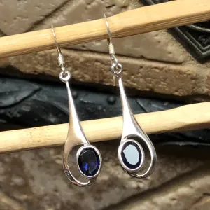 Natural 2ct Iolite 925 Solid Sterling Silver Earrings 45mm