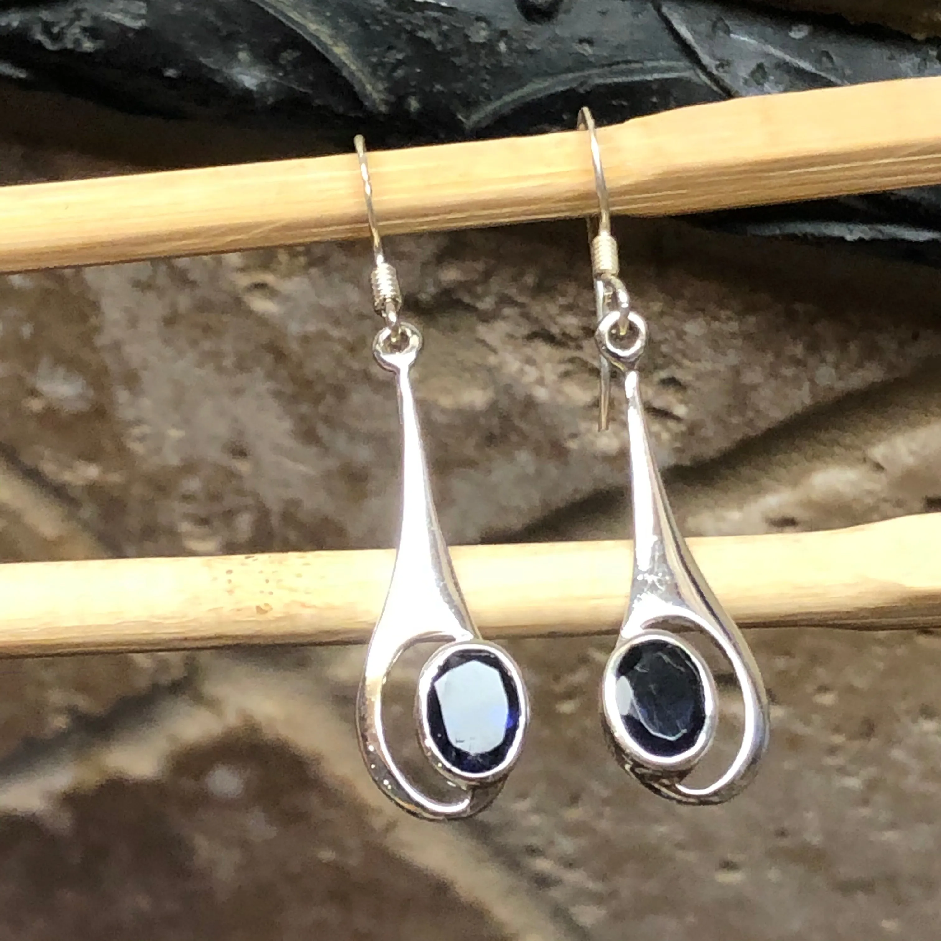 Natural 2ct Iolite 925 Solid Sterling Silver Earrings 45mm