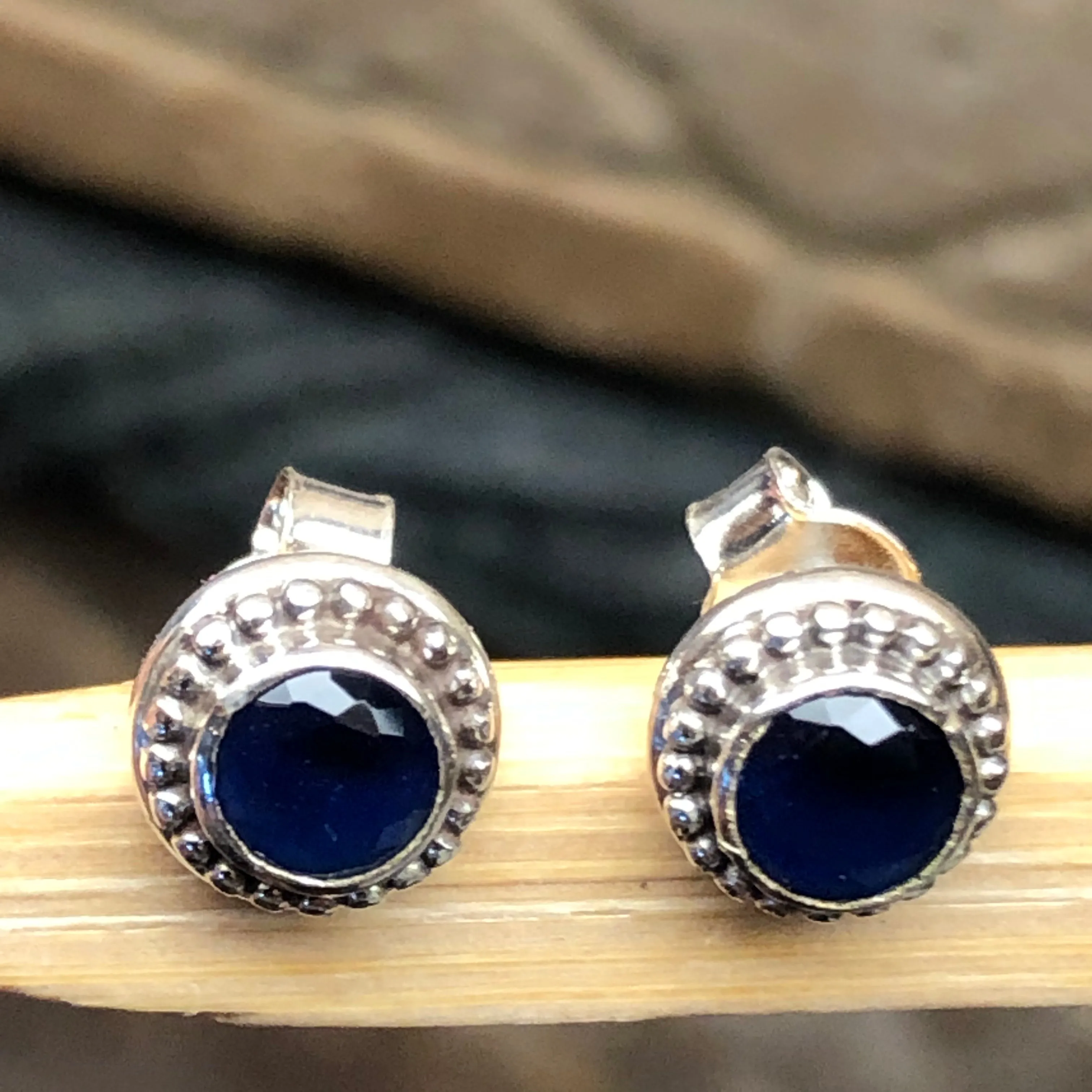Natural 2ct Iolite 925 Solid Sterling Silver Earrings 7mm