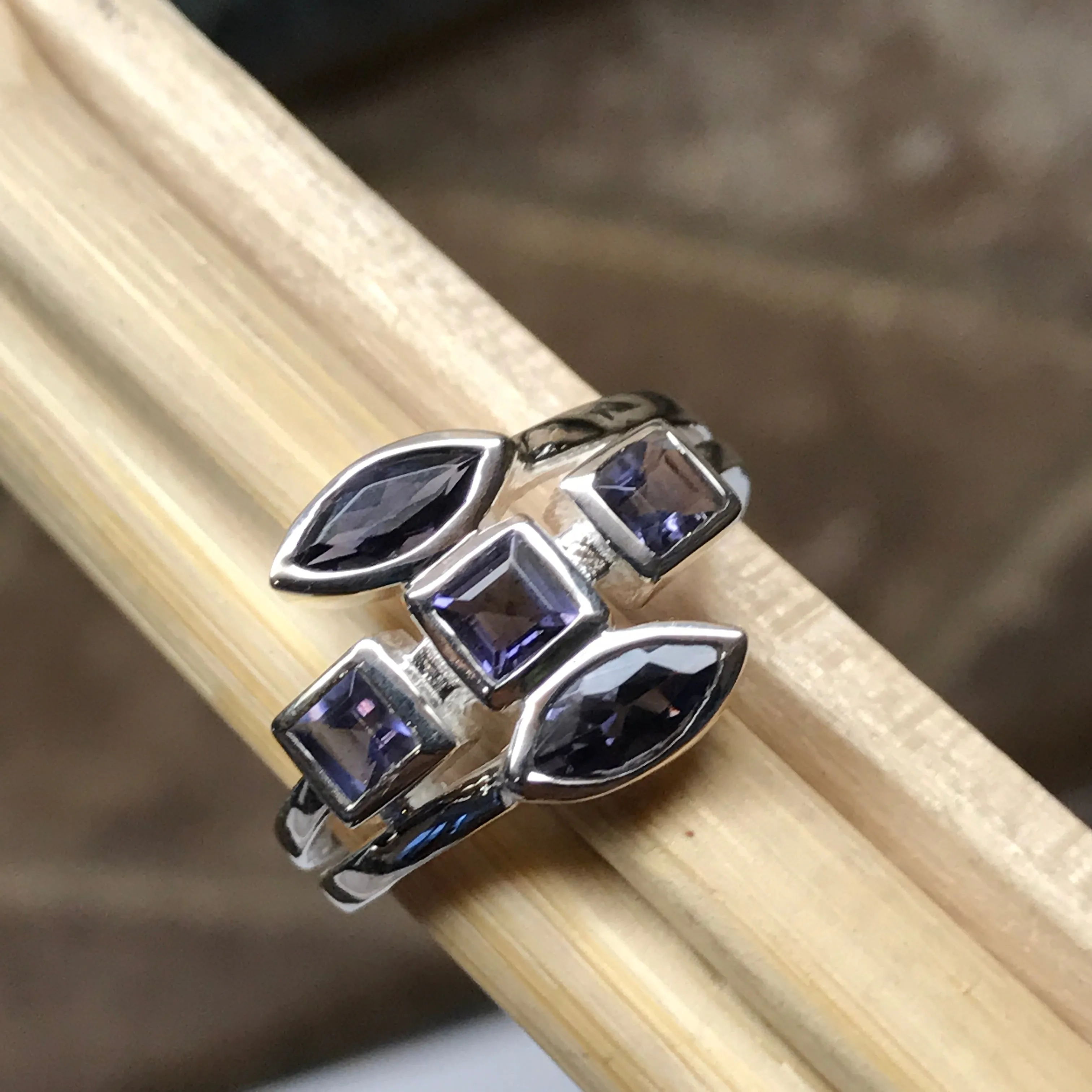 Natural 2ct Iolite 925 Solid Sterling Silver Ring Size 6, 7, 8, 9