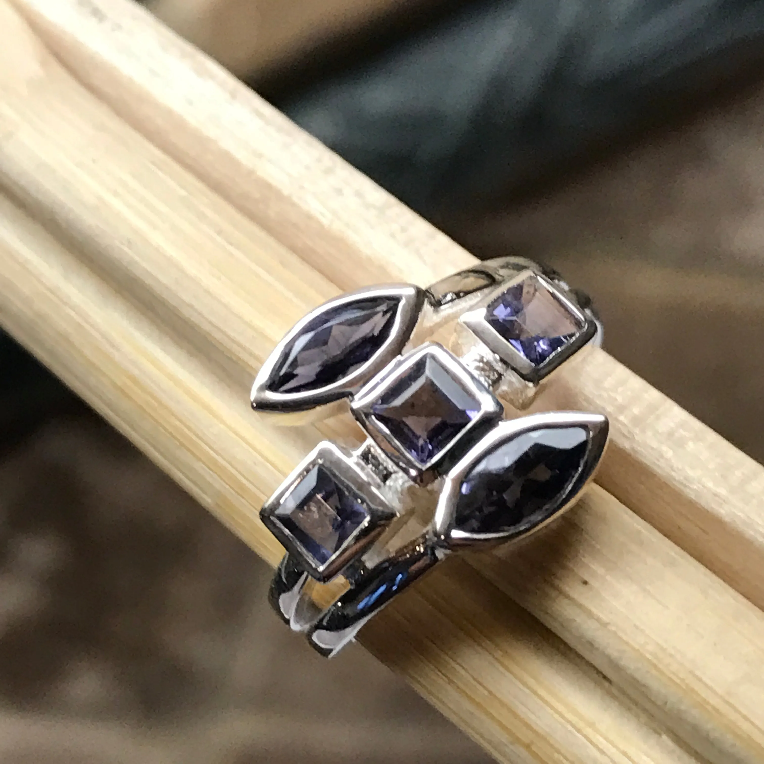 Natural 2ct Iolite 925 Solid Sterling Silver Ring Size 6, 7, 8, 9
