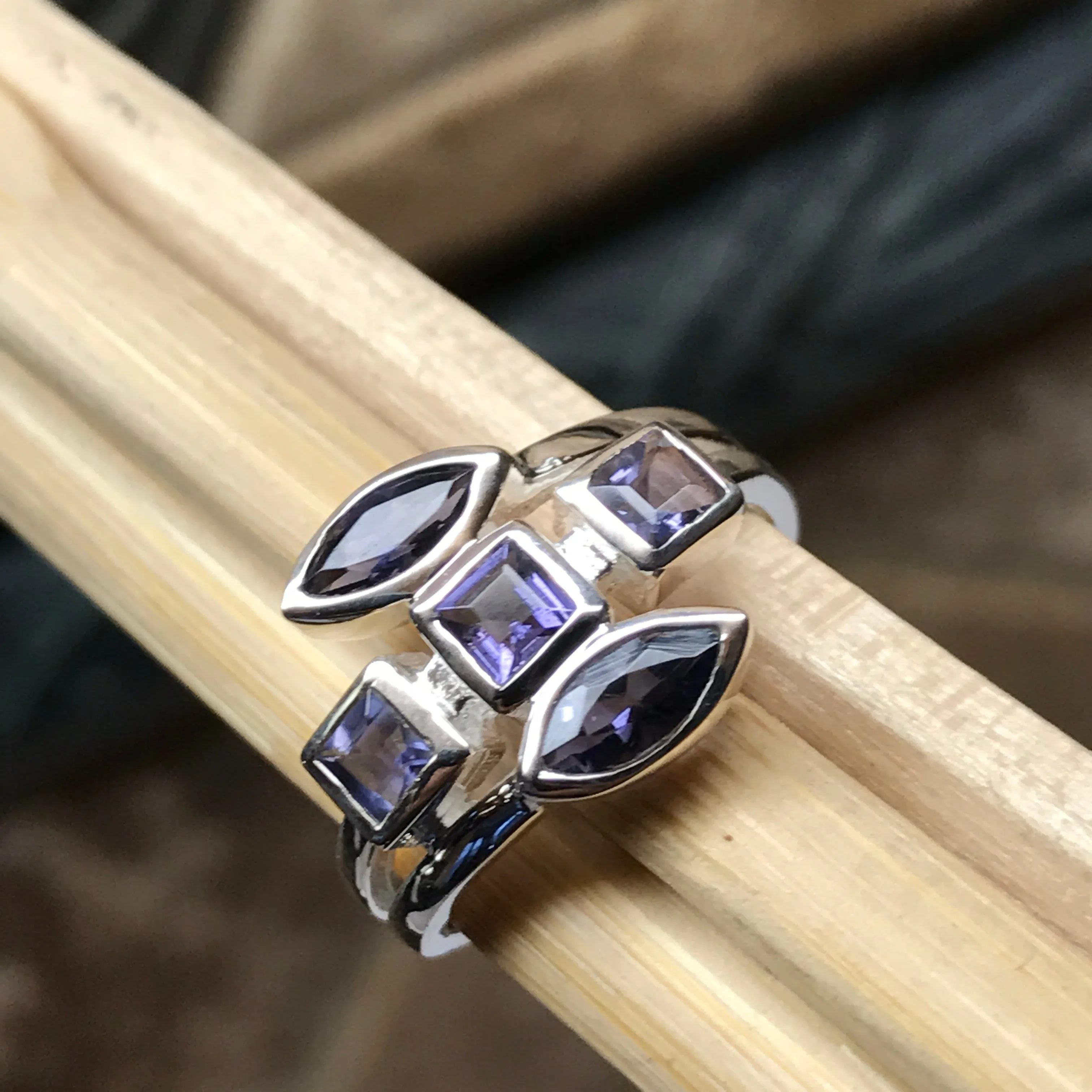 Natural 2ct Iolite 925 Solid Sterling Silver Ring Size 6, 7, 8, 9