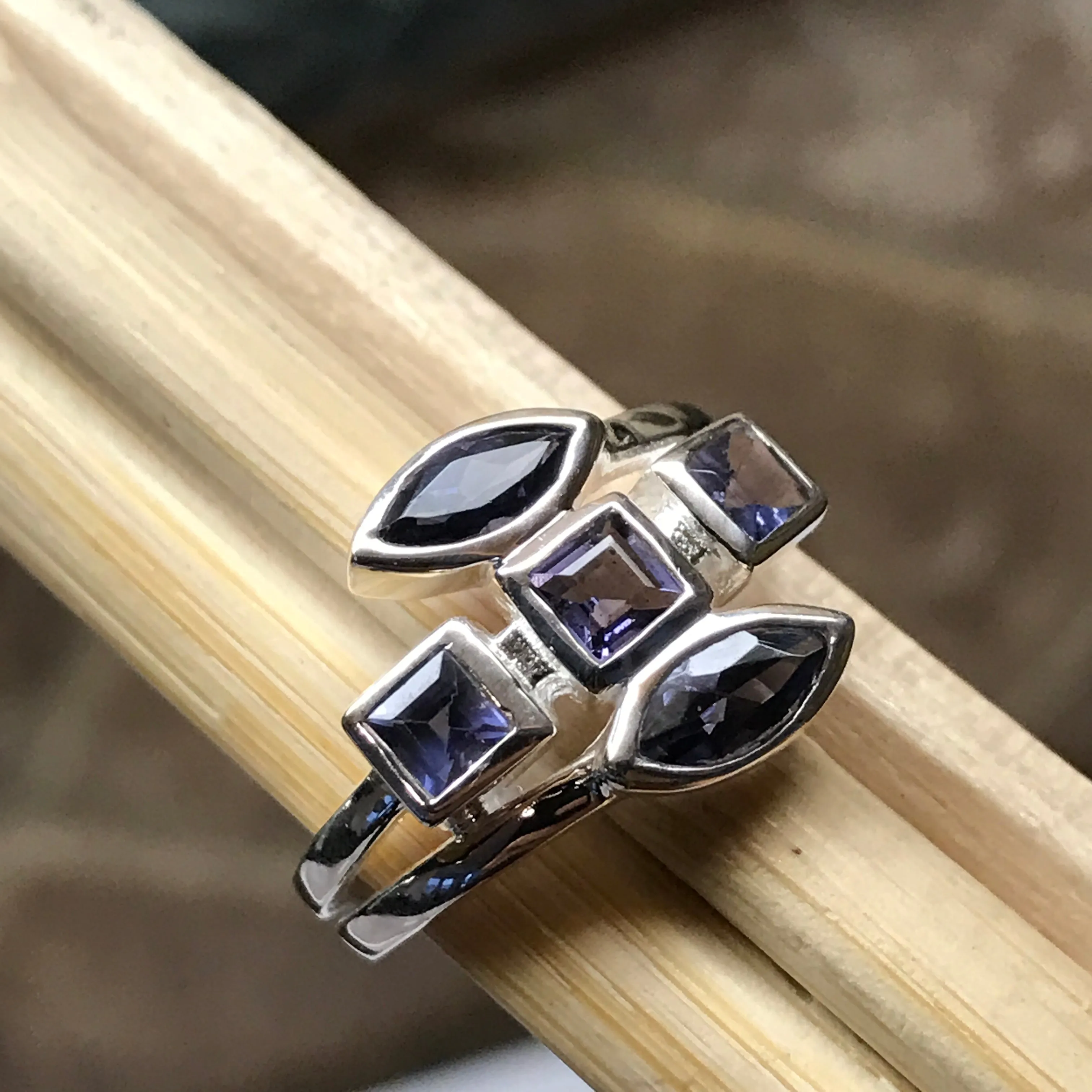 Natural 2ct Iolite 925 Solid Sterling Silver Ring Size 6, 7, 8, 9