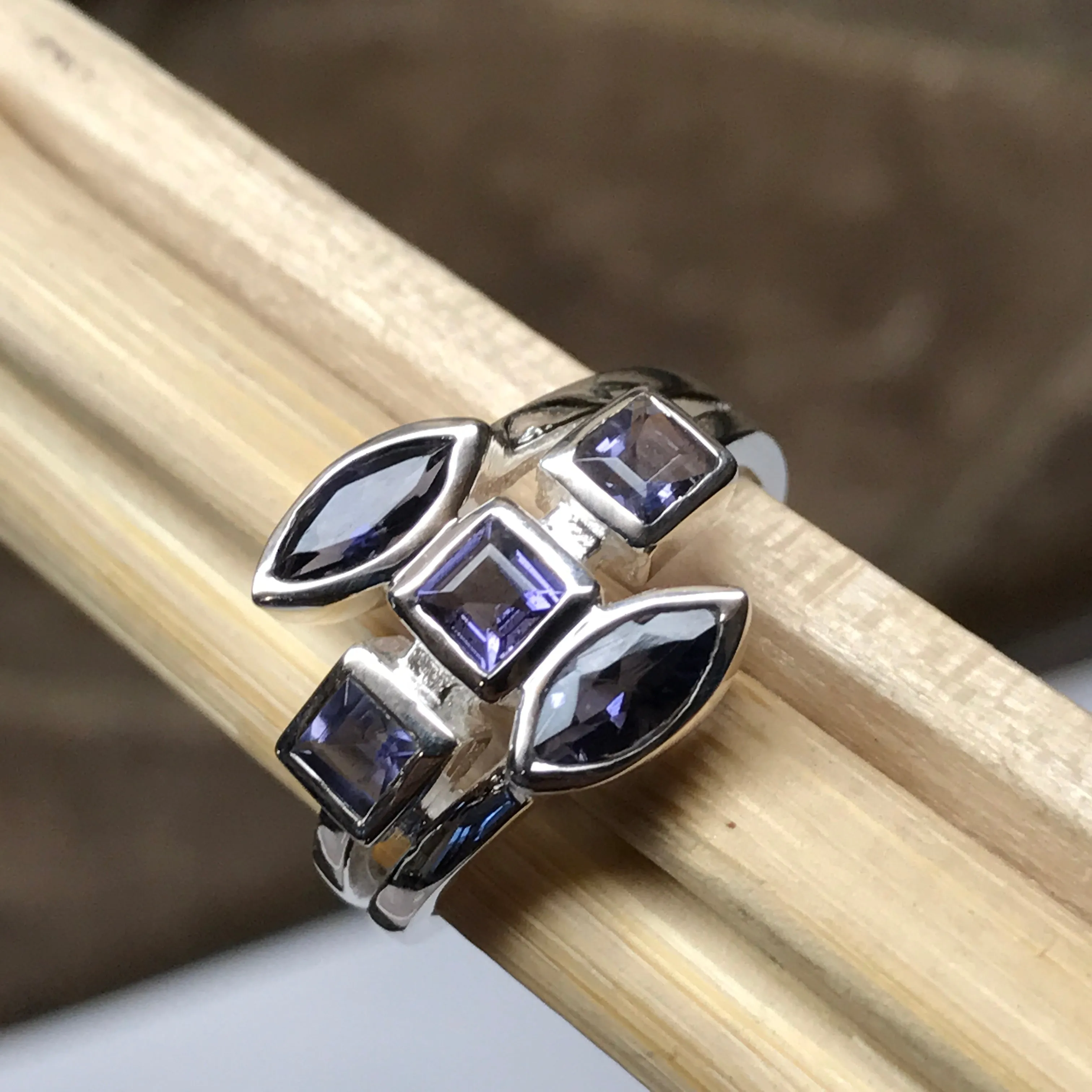 Natural 2ct Iolite 925 Solid Sterling Silver Ring Size 6, 7, 8, 9
