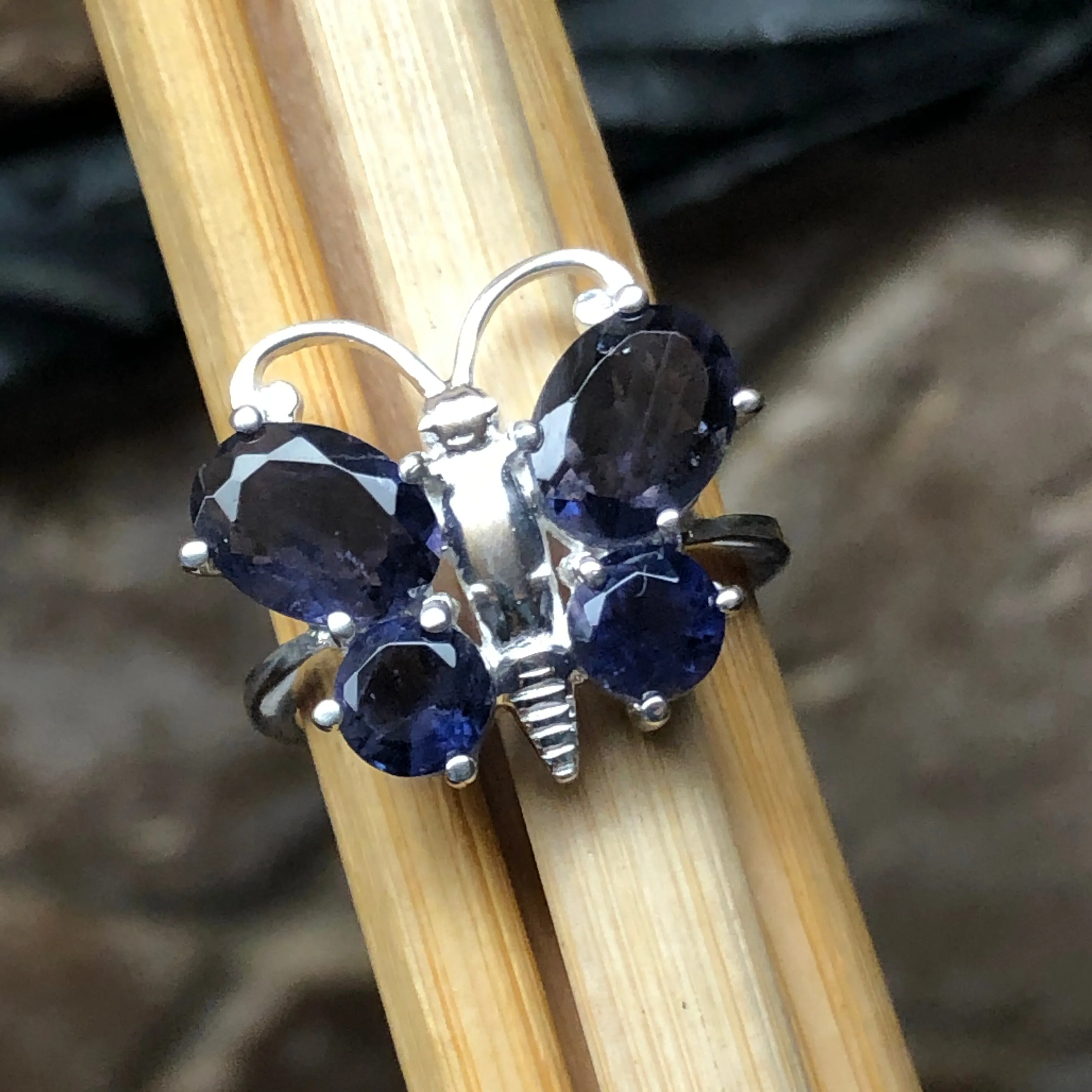 Natural 2ct Iolite 925 Solid Sterling Silver Wedding Ring Size 6, 7, 8, 9