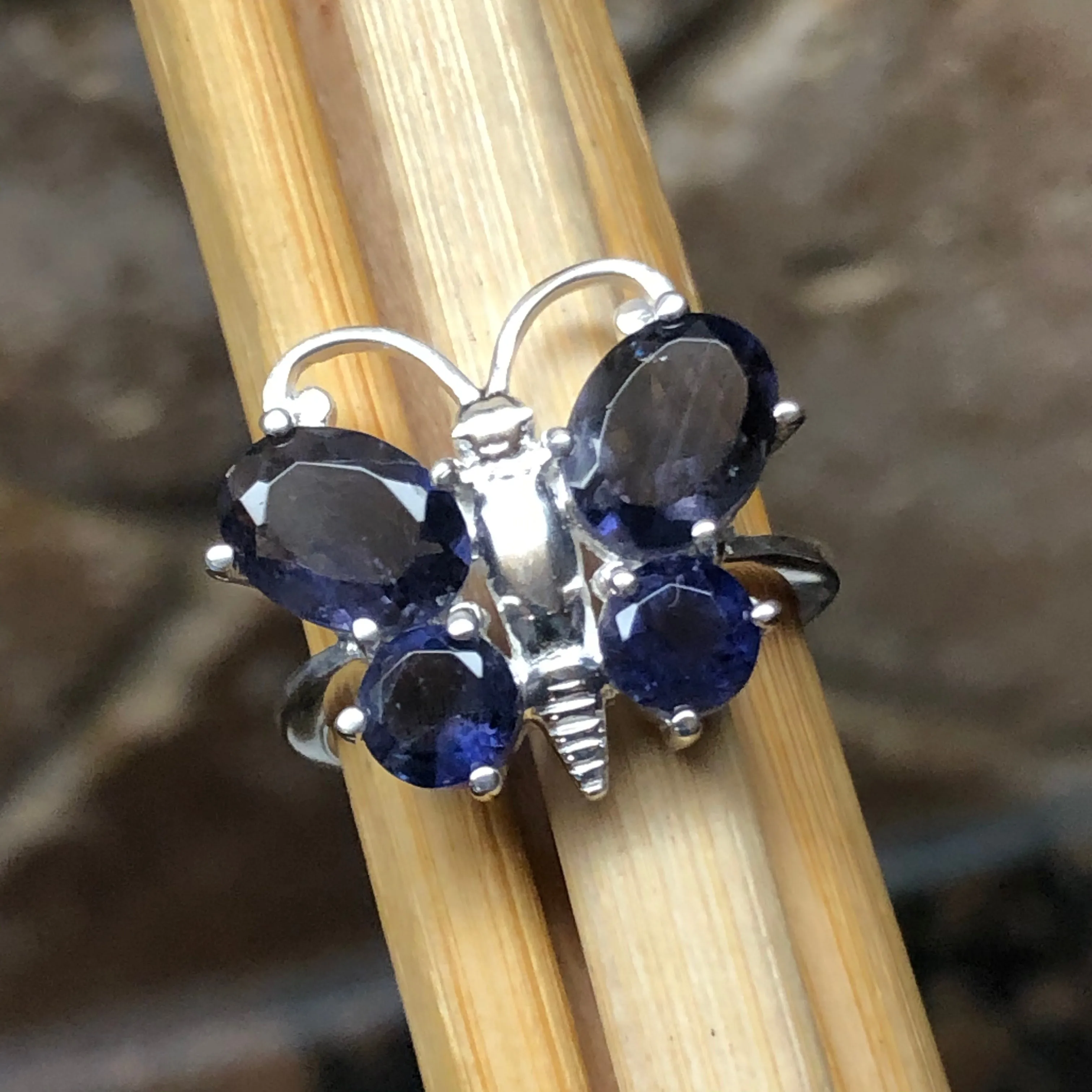 Natural 2ct Iolite 925 Solid Sterling Silver Wedding Ring Size 6, 7, 8, 9