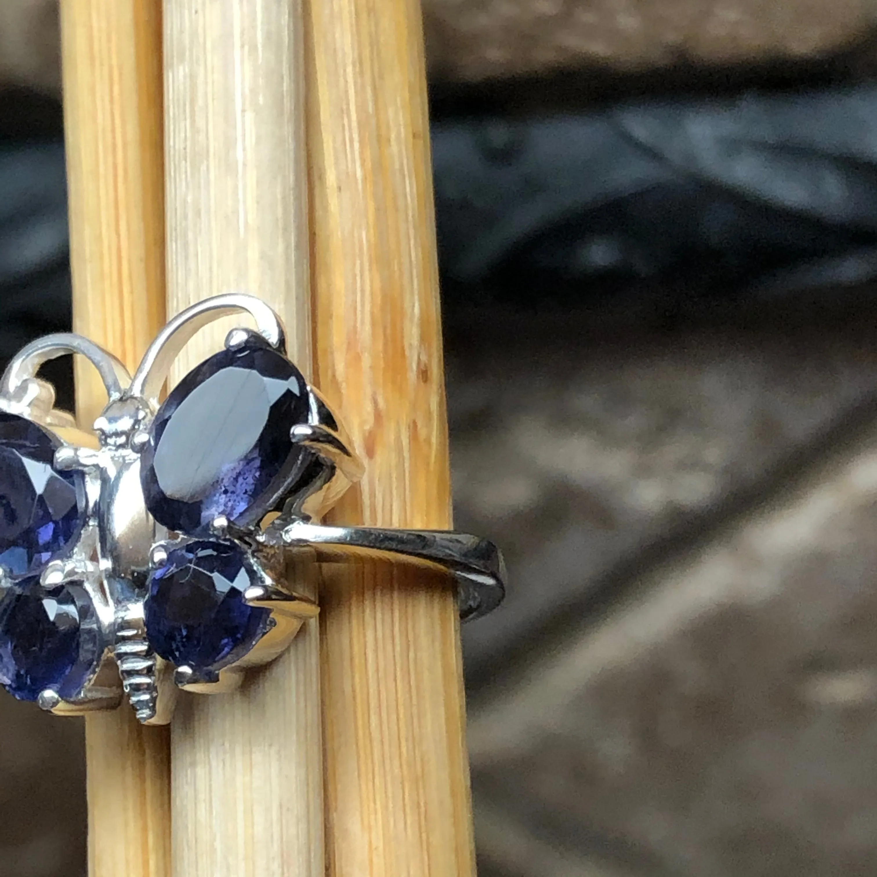Natural 2ct Iolite 925 Solid Sterling Silver Wedding Ring Size 6, 7, 8, 9