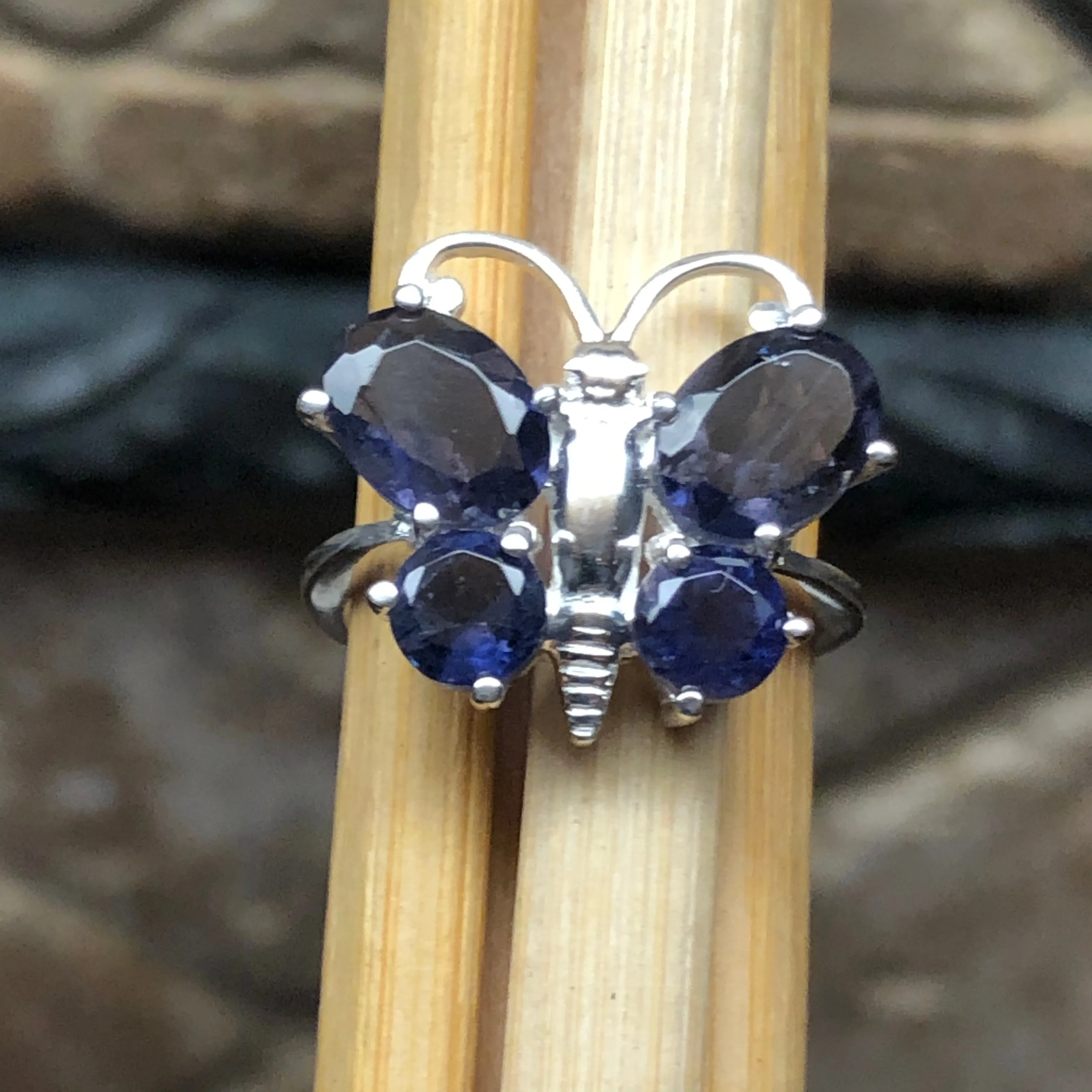 Natural 2ct Iolite 925 Solid Sterling Silver Wedding Ring Size 6, 7, 8, 9