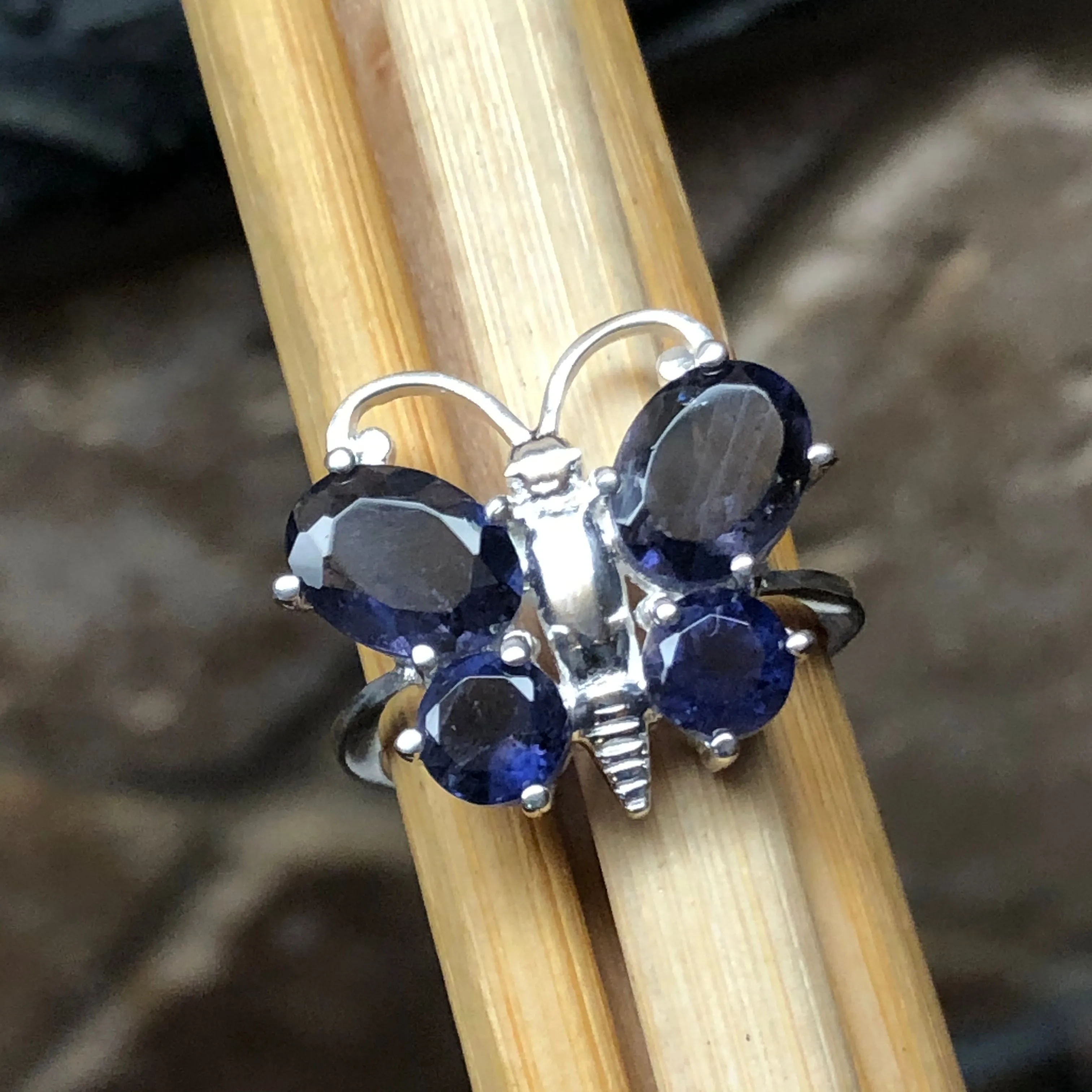 Natural 2ct Iolite 925 Solid Sterling Silver Wedding Ring Size 6, 7, 8, 9