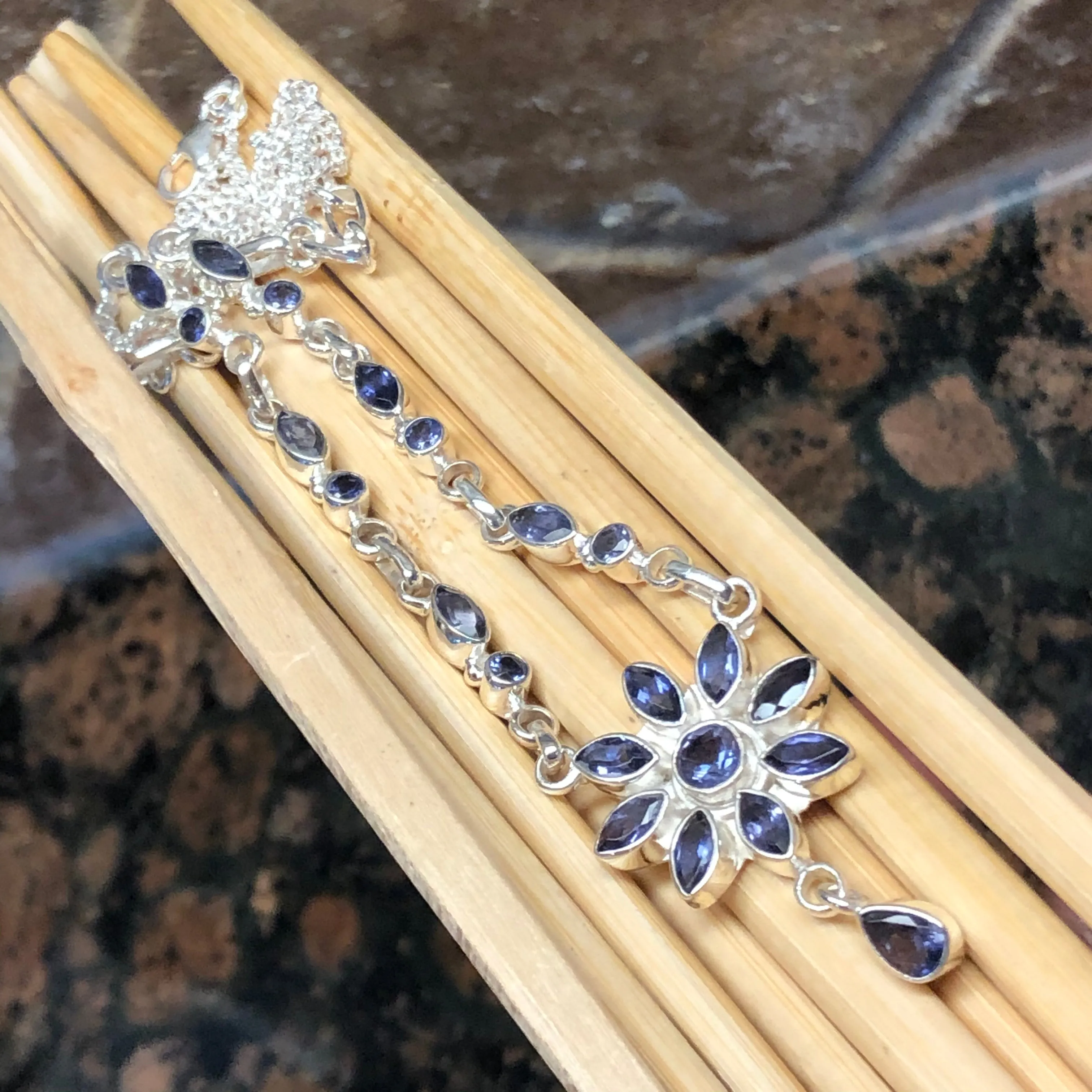 Natural 4ct Iolite 925 Solid Sterling Silver Necklace 17"
