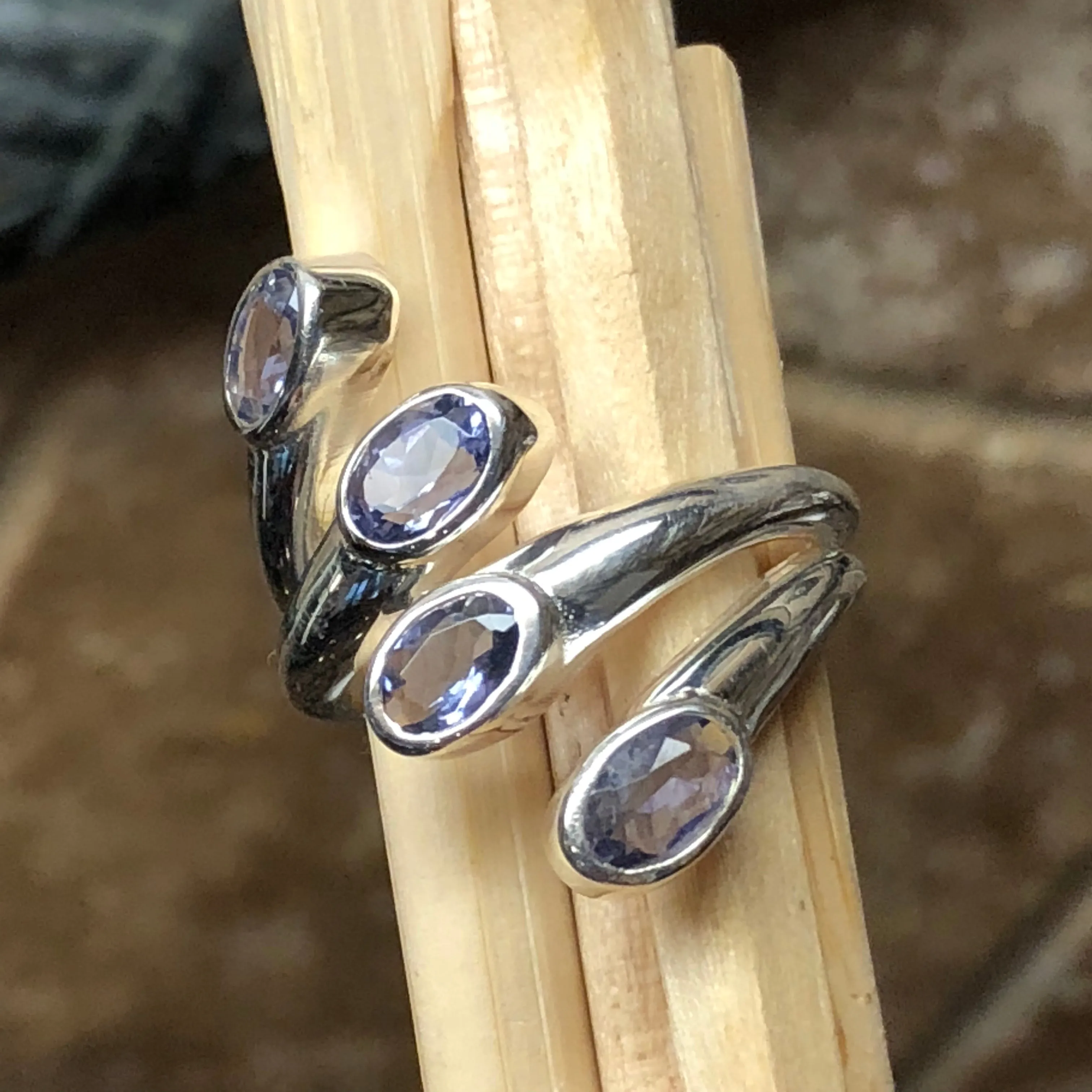 Natural 4ct Iolite 925 Solid Sterling Silver Stackable Ring Size 6, 7, 9