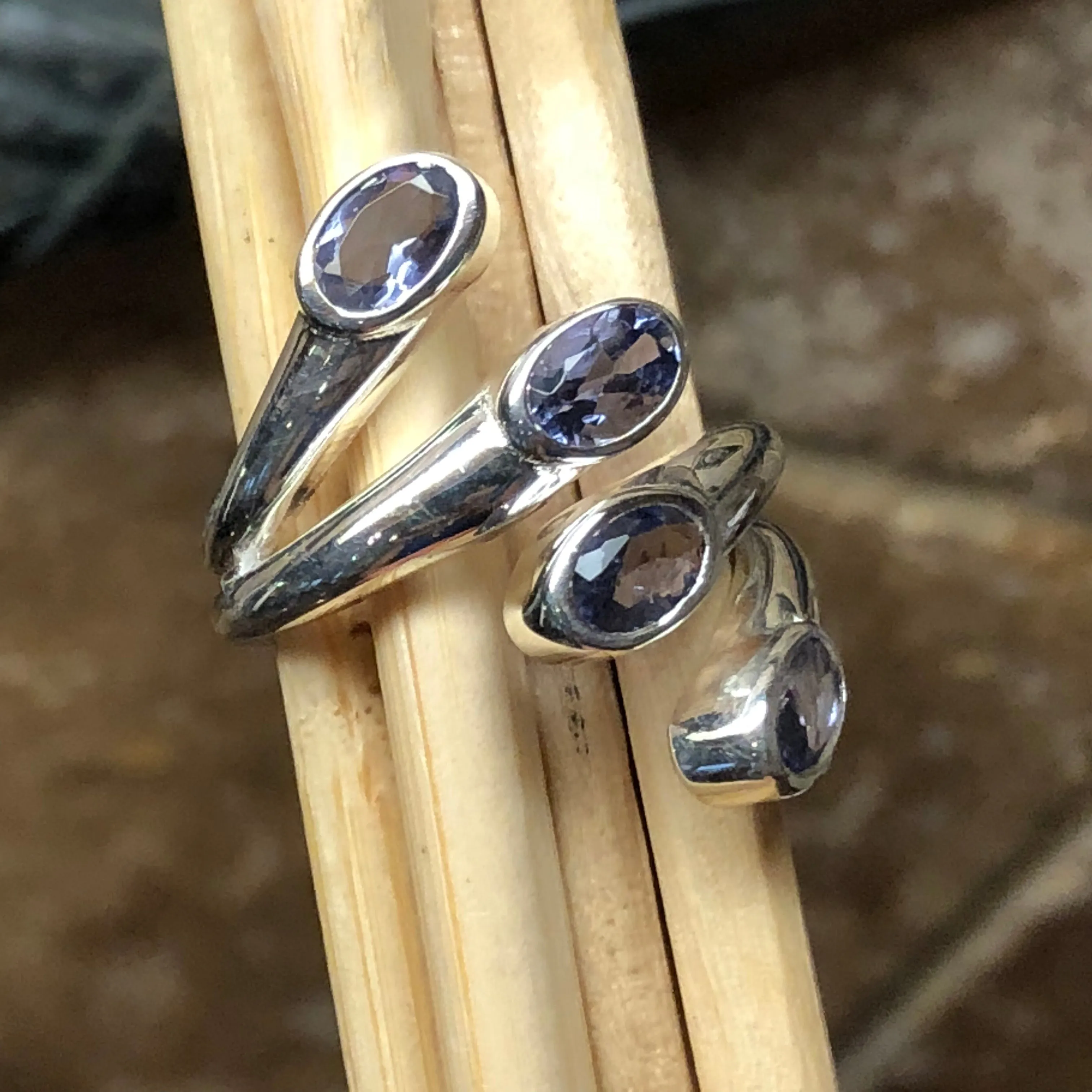 Natural 4ct Iolite 925 Solid Sterling Silver Stackable Ring Size 6, 7, 9