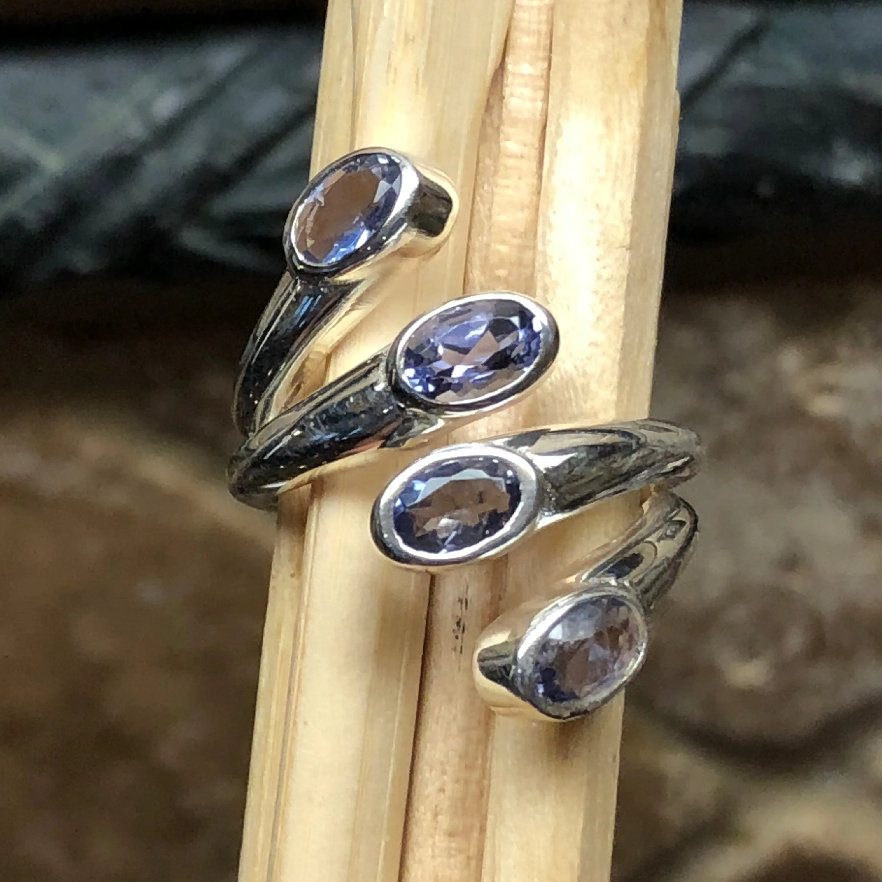 Natural 4ct Iolite 925 Solid Sterling Silver Stackable Ring Size 6, 7, 9