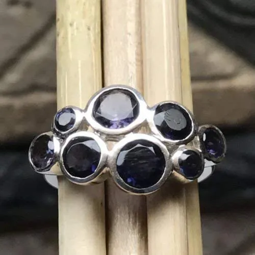 Natural 4ct Iolite 925 Solid Sterling Silver Wedding Ring Size 6, 7, 8, 9