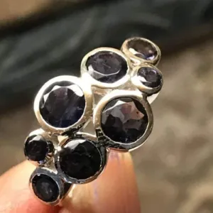 Natural 4ct Iolite 925 Solid Sterling Silver Wedding Ring Size 6, 7, 8, 9