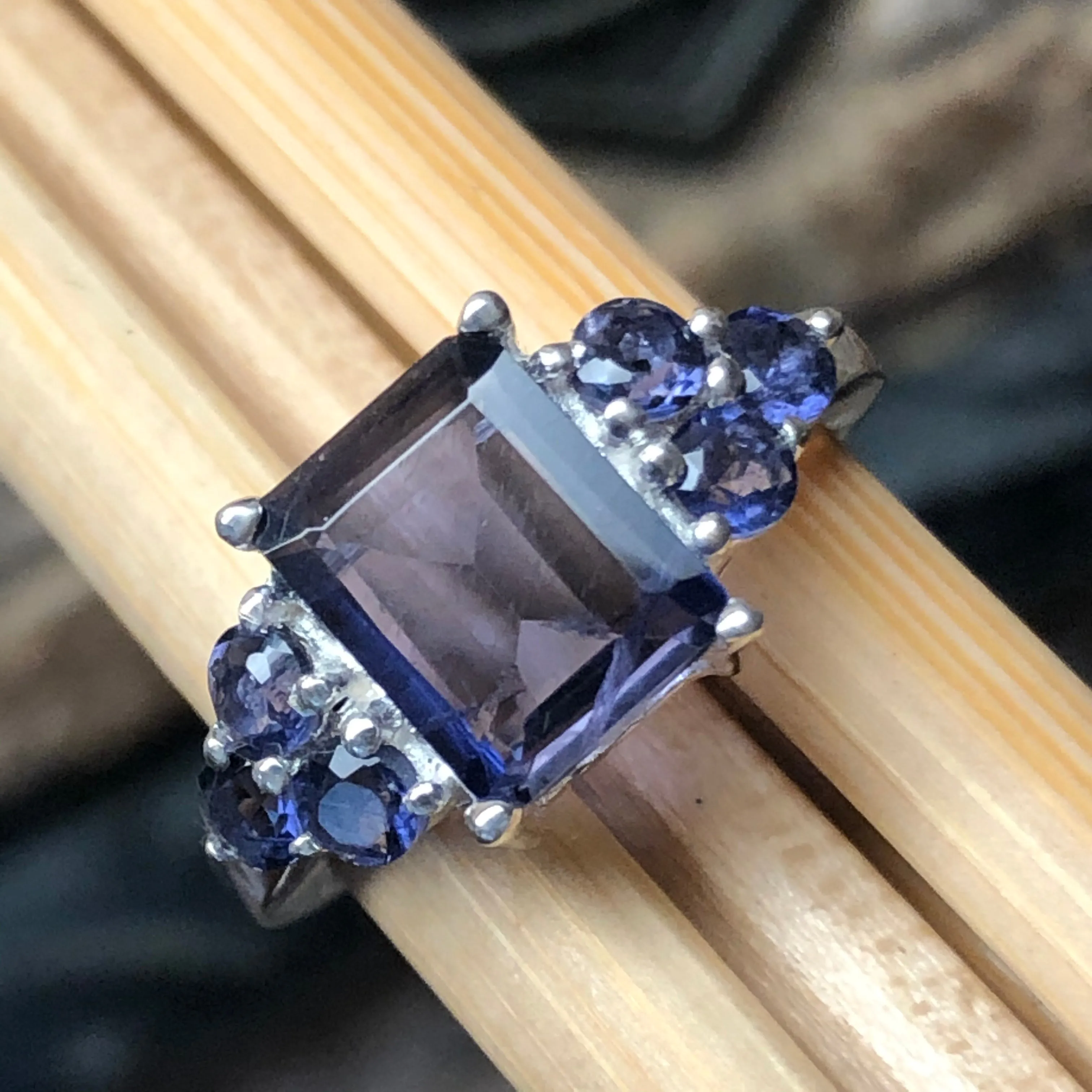 Natural 4ct Iolite 925 Solid Sterling Silver Wedding Ring Size 6, 7, 8, 9