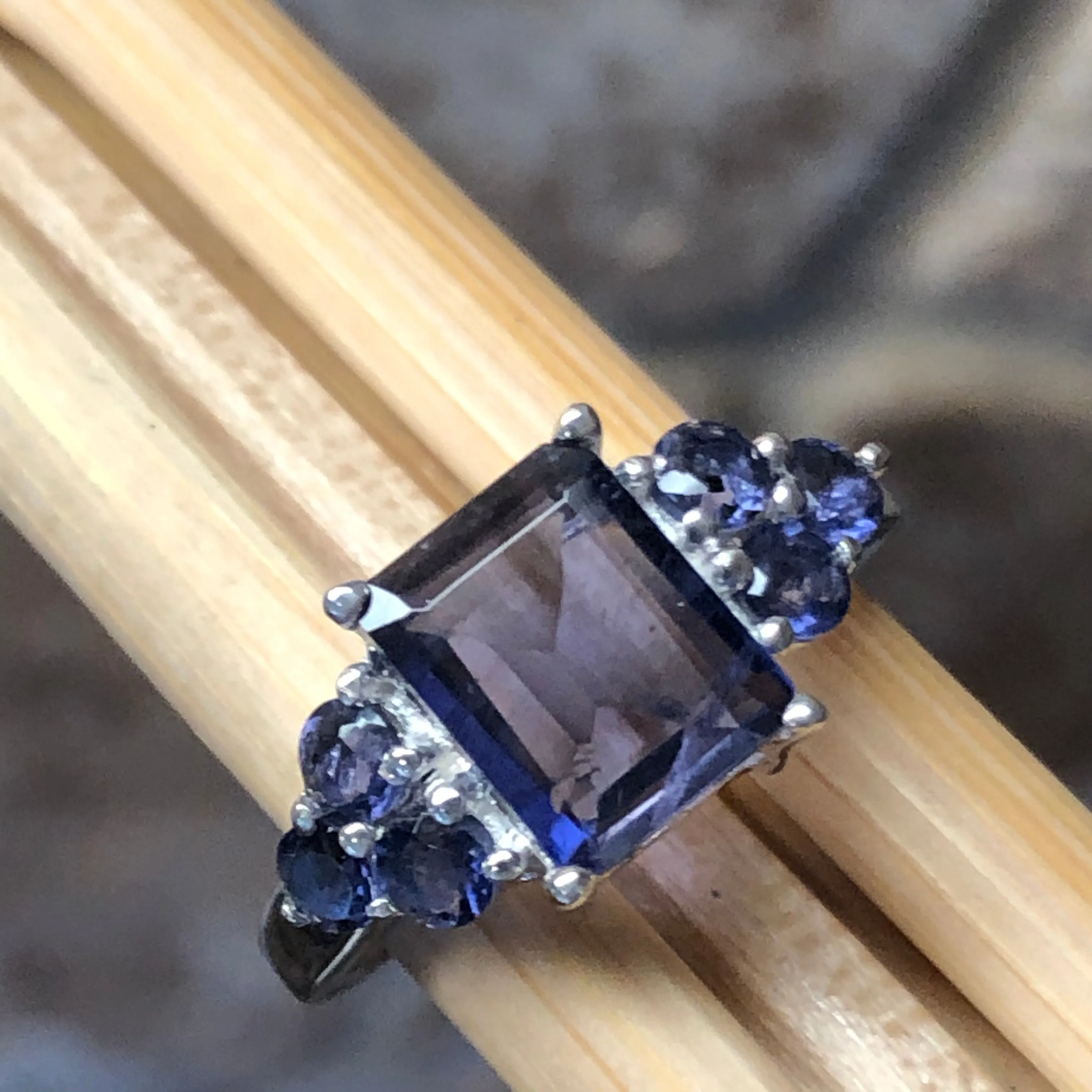 Natural 4ct Iolite 925 Solid Sterling Silver Wedding Ring Size 6, 7, 8, 9
