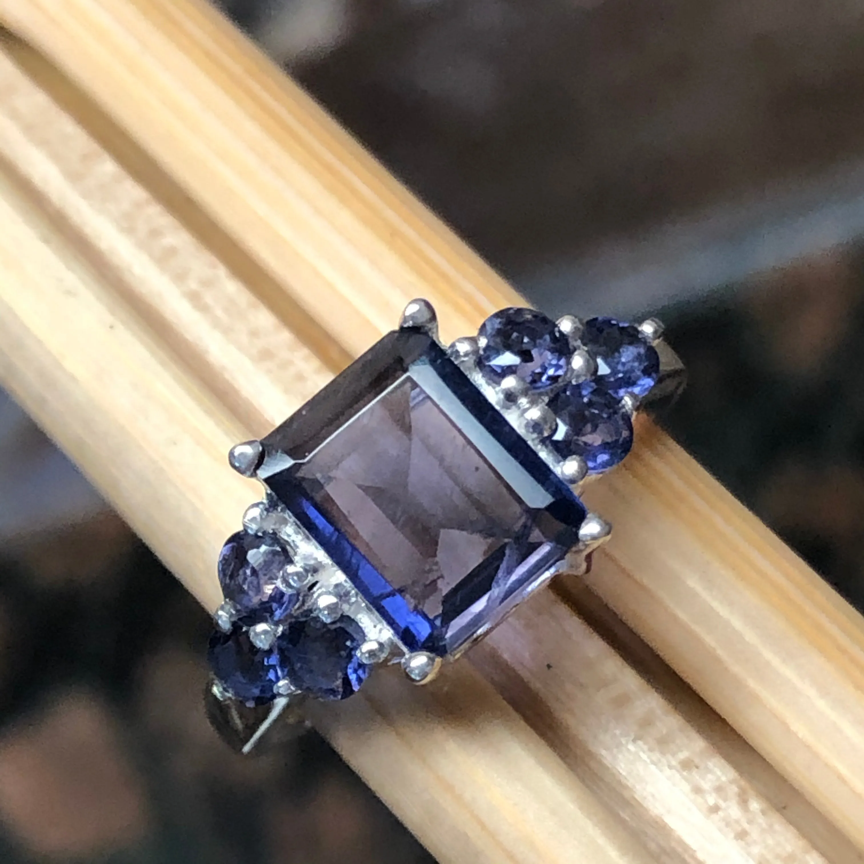 Natural 4ct Iolite 925 Solid Sterling Silver Wedding Ring Size 6, 7, 8, 9