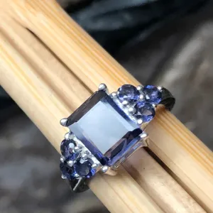Natural 4ct Iolite 925 Solid Sterling Silver Wedding Ring Size 6, 7, 8, 9