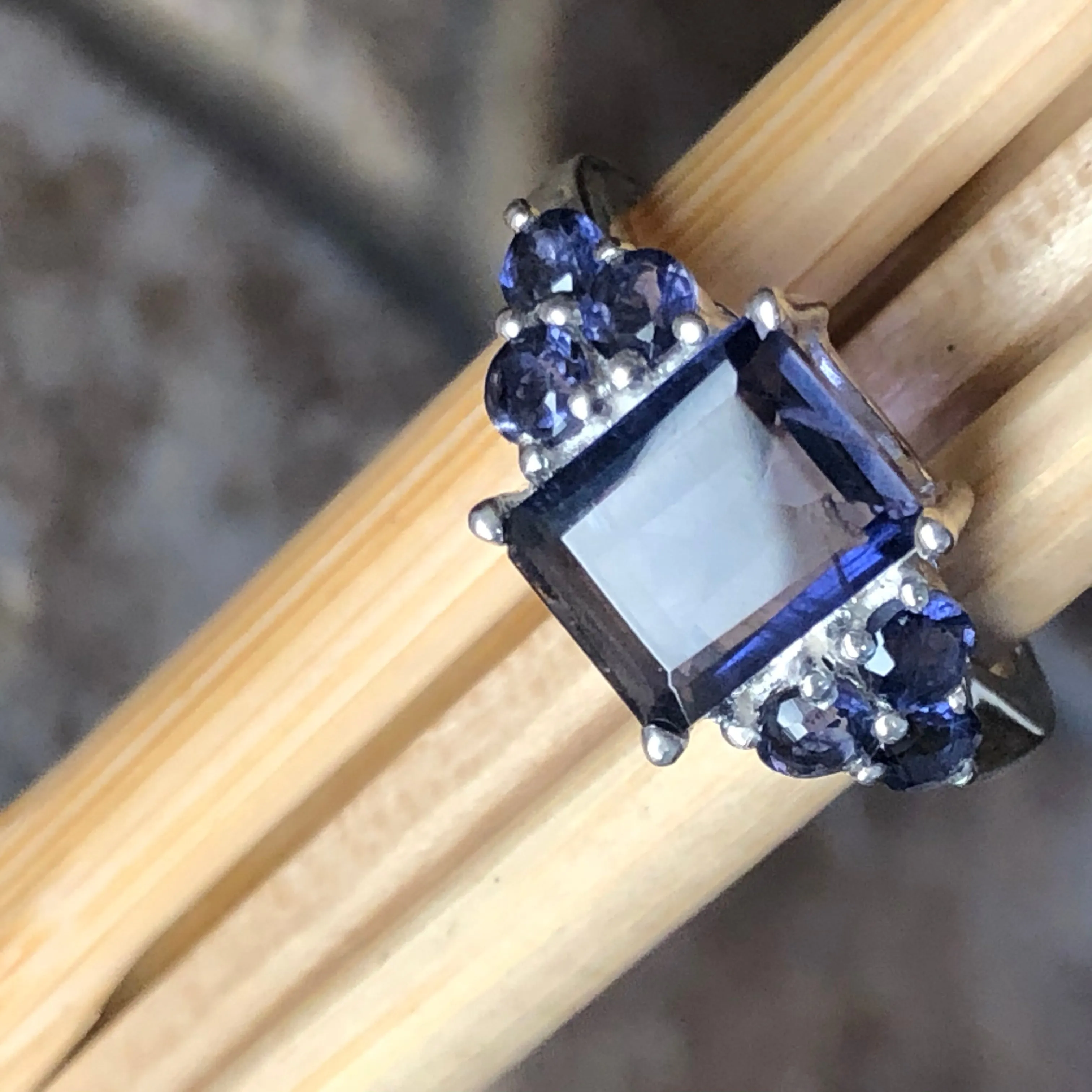 Natural 4ct Iolite 925 Solid Sterling Silver Wedding Ring Size 6, 7, 8, 9