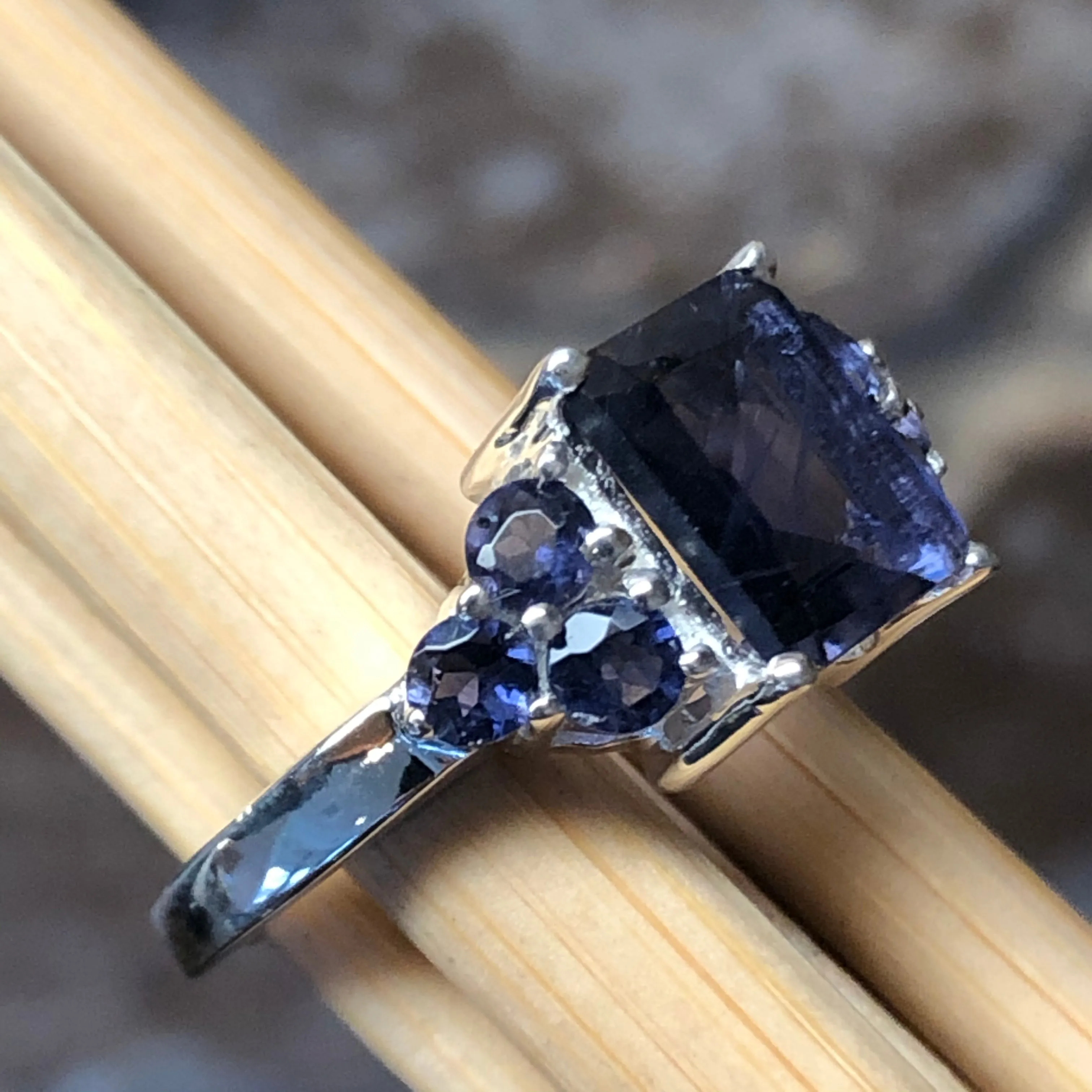 Natural 4ct Iolite 925 Solid Sterling Silver Wedding Ring Size 6, 7, 8, 9