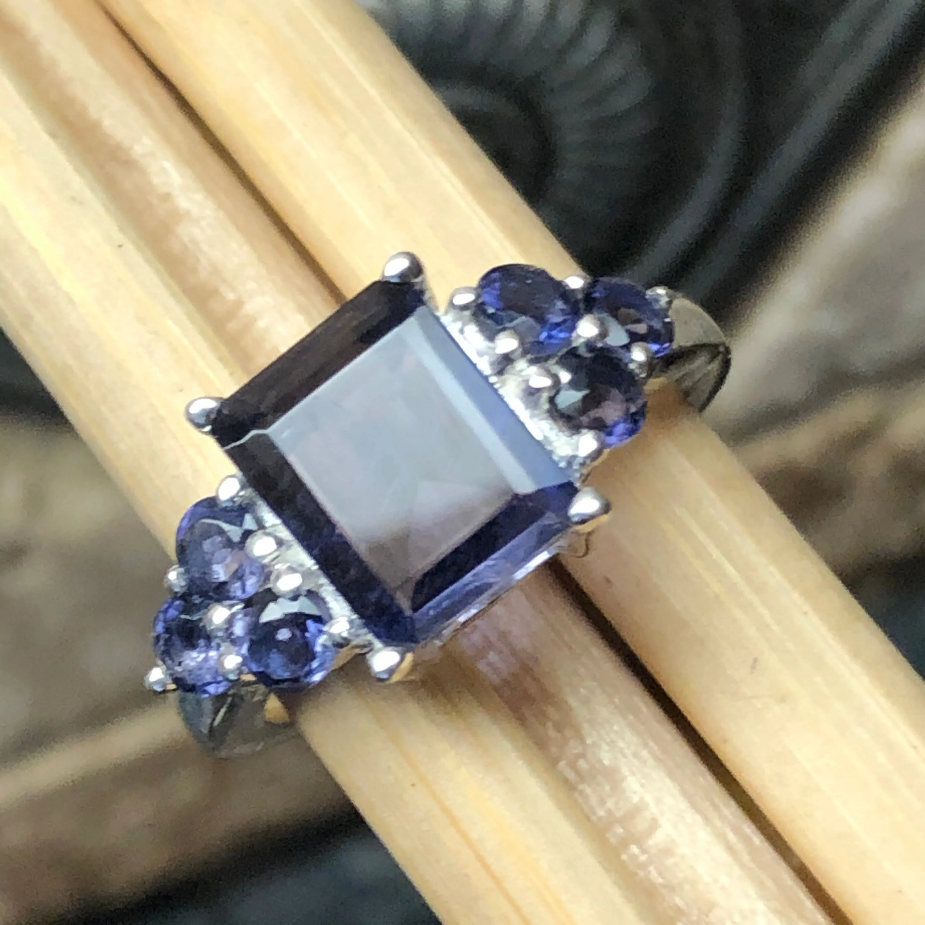 Natural 4ct Iolite 925 Solid Sterling Silver Wedding Ring Size 6, 7, 8, 9