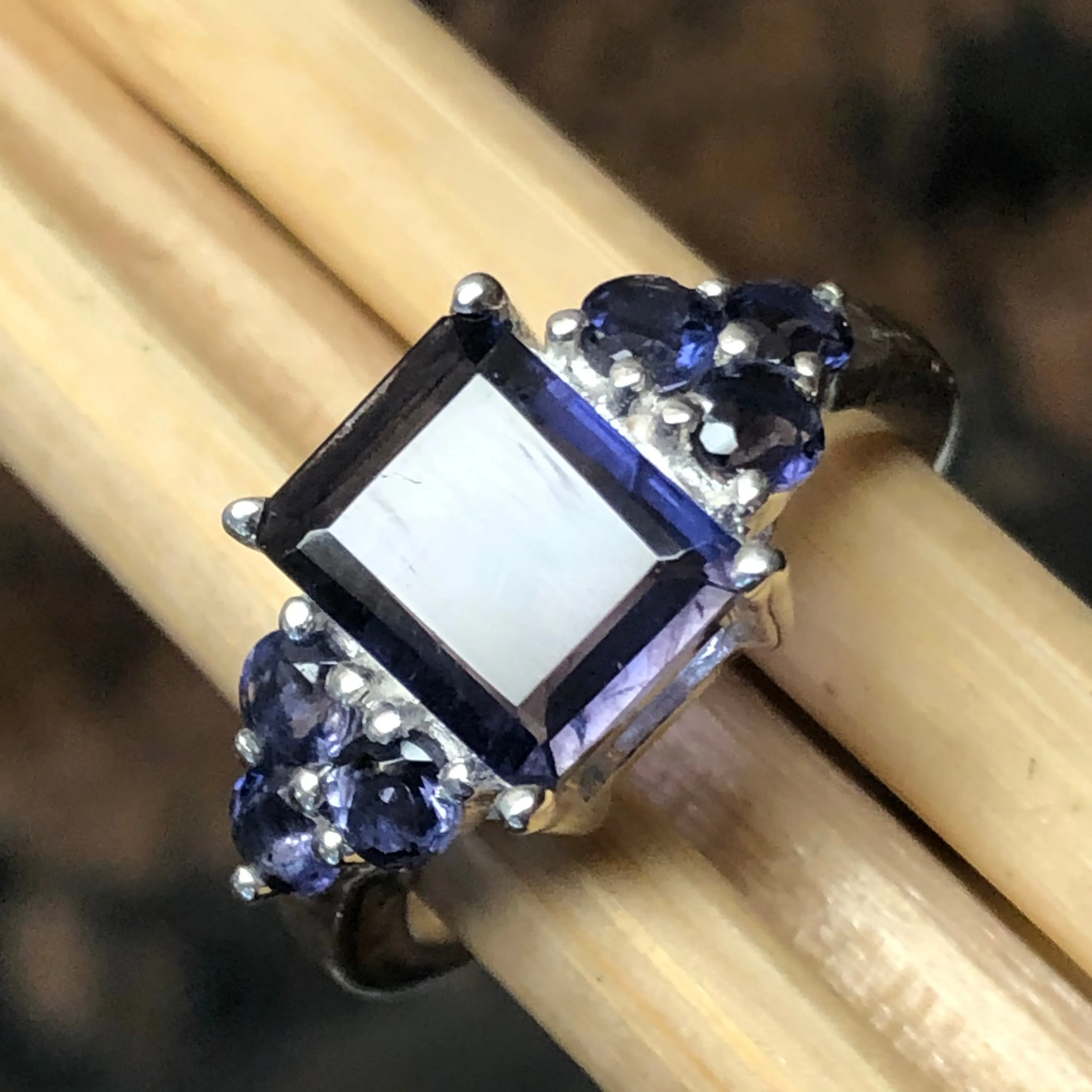 Natural 4ct Iolite 925 Solid Sterling Silver Wedding Ring Size 6, 7, 8, 9