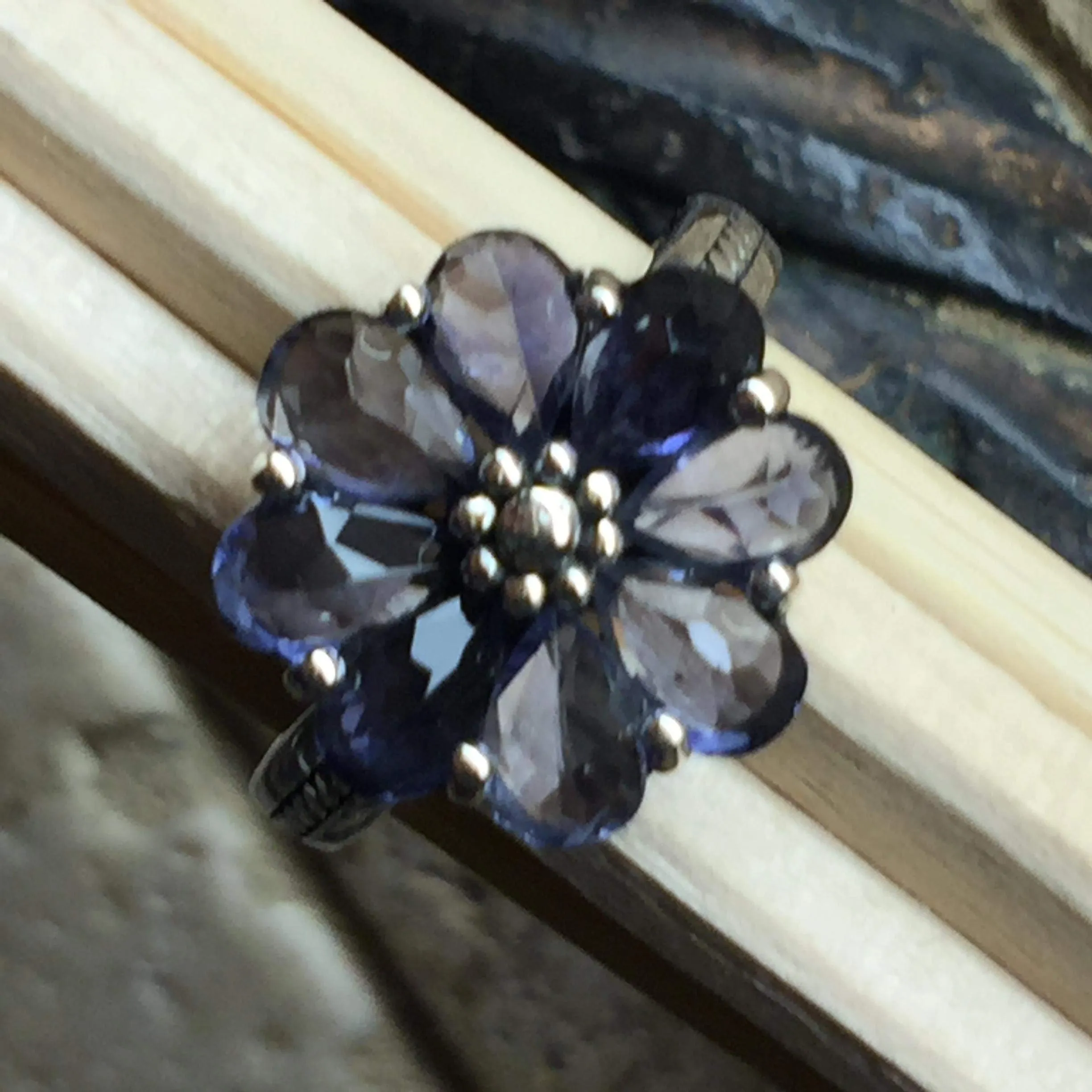 Natural 6ct Iolite 925 Solid Sterling Silver Ring Size 6, 7, 8, 9